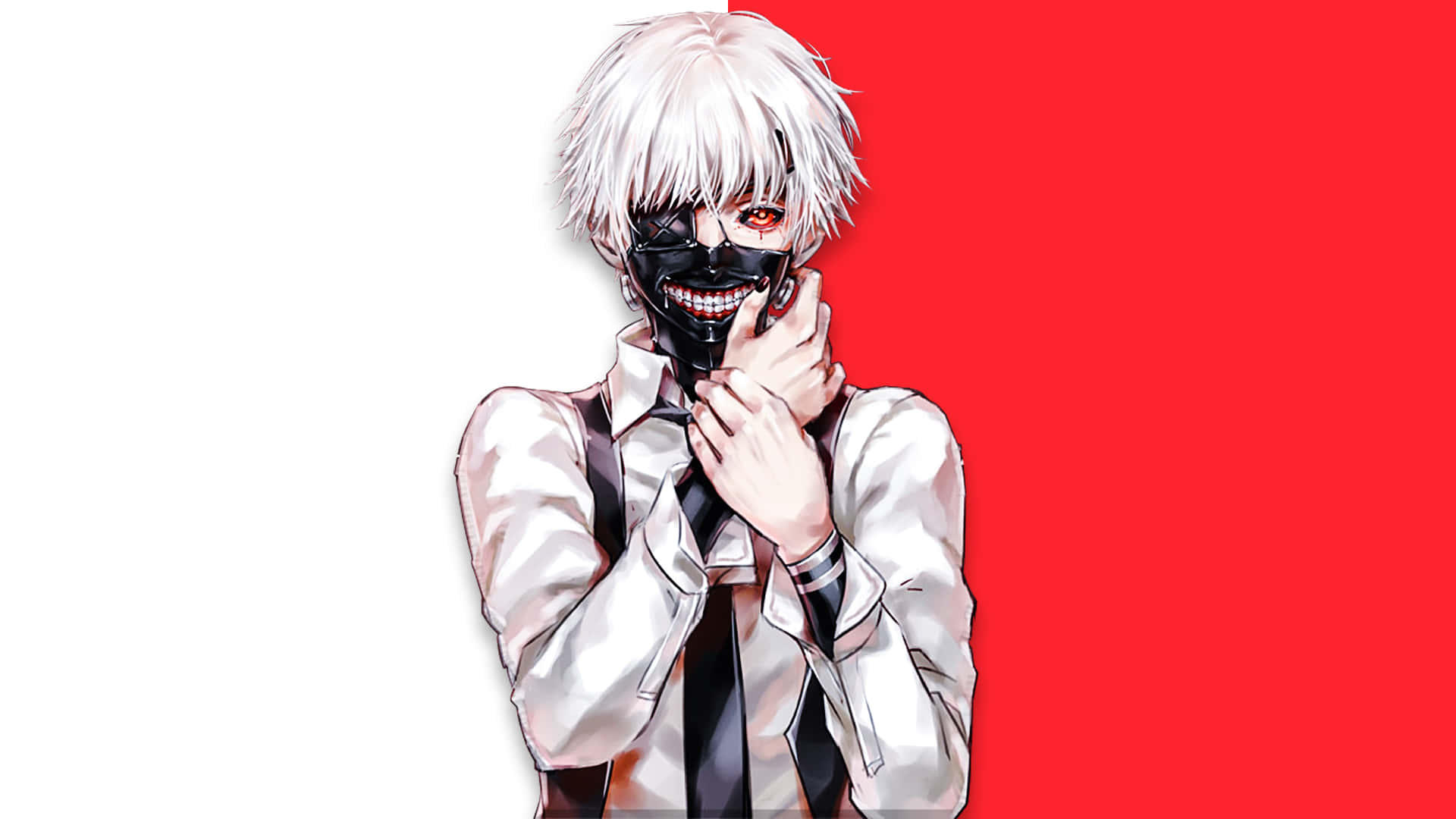 Tokyo Ghoul, white-haired anime boy, black mask, Full HD Desktop Wallpaper