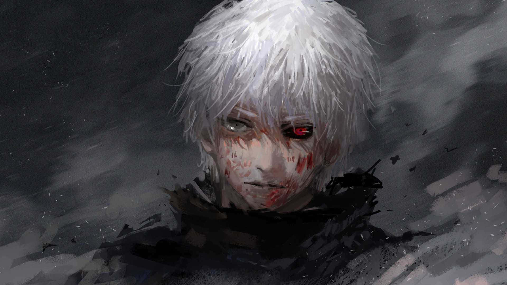 Tokyo Ghoul, white hair, red eye, Full HD Desktop Wallpaper