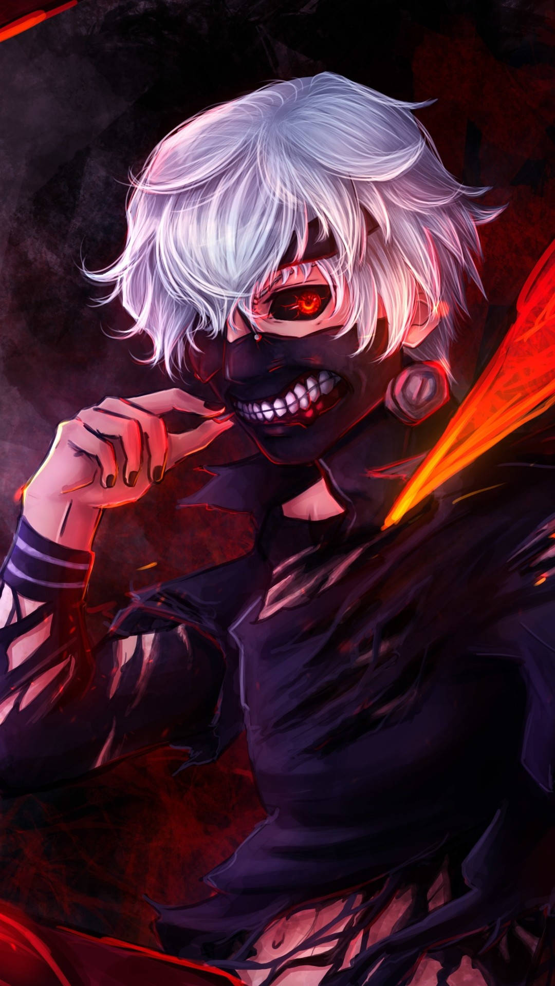 Tokyo Ghoul, white hair, glowing red eyes, Full HD Phone Wallpaper