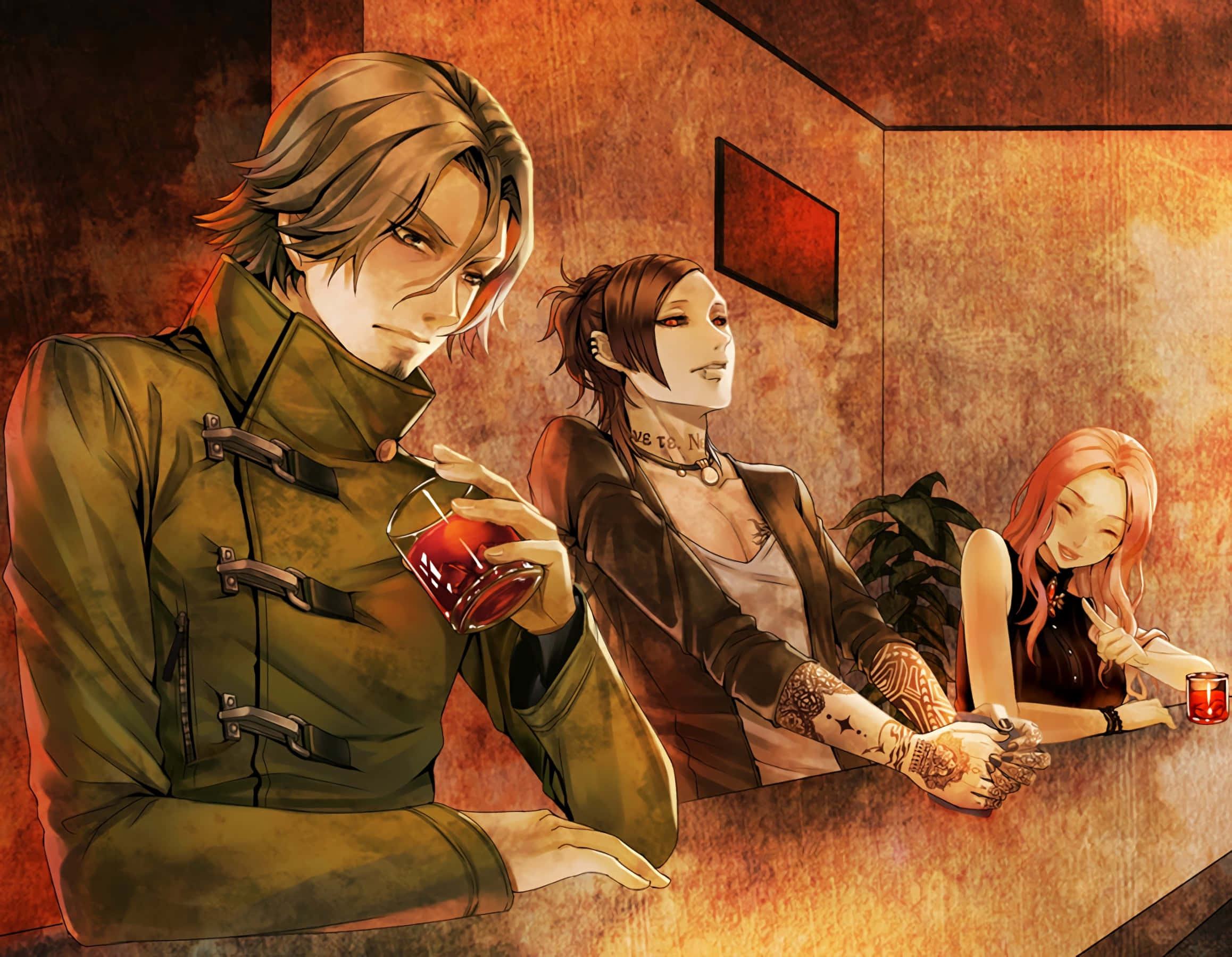 Tokyo Ghoul Uta, dimly lit bar, warm orange lighting, Full HD Desktop Wallpaper