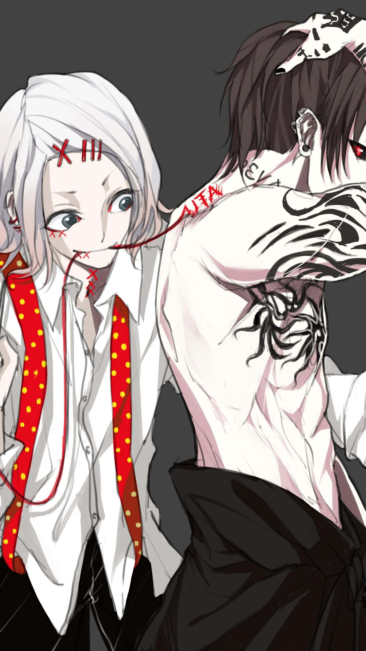 Tokyo Ghoul Uta, red thread, stitched wounds, 2K Phone Wallpaper
