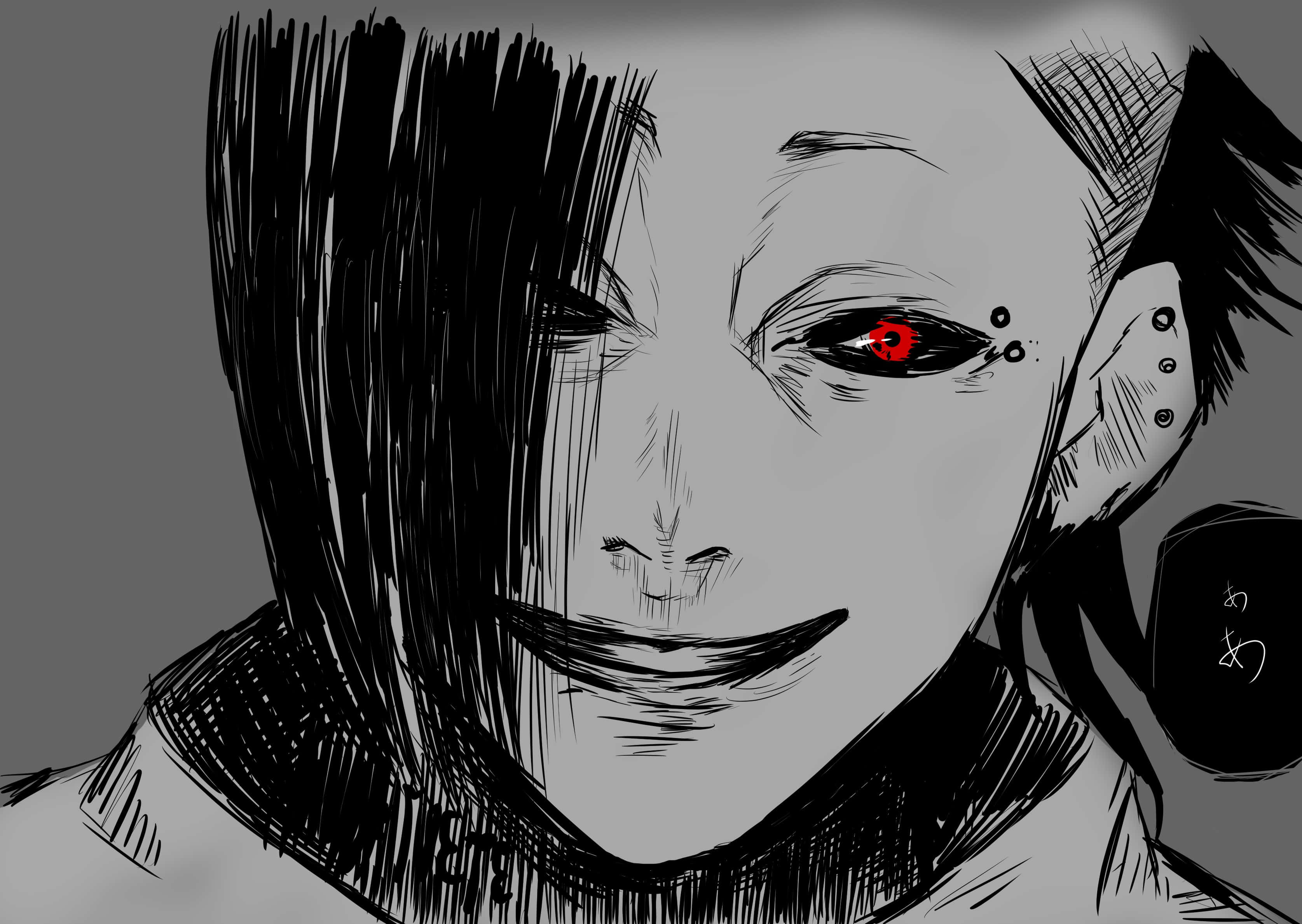 Tokyo Ghoul Uta, Uta, glowing red eye, 2K Desktop Wallpaper