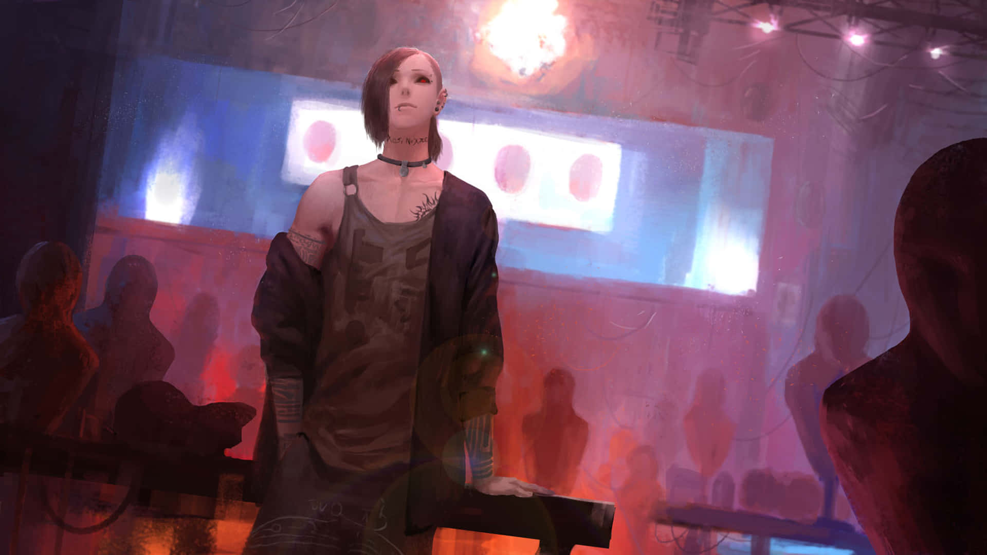 Uta, Tokyo Ghoul, red and blue neon lights, Full HD Desktop Wallpaper