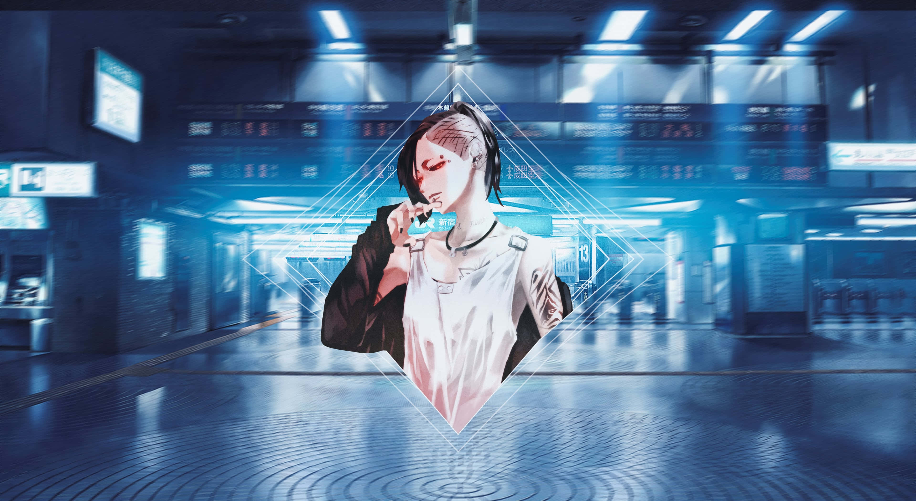 Tokyo Ghoul Uta, cyberpunk anime girl, glowing eyes, 4K Desktop Wallpaper