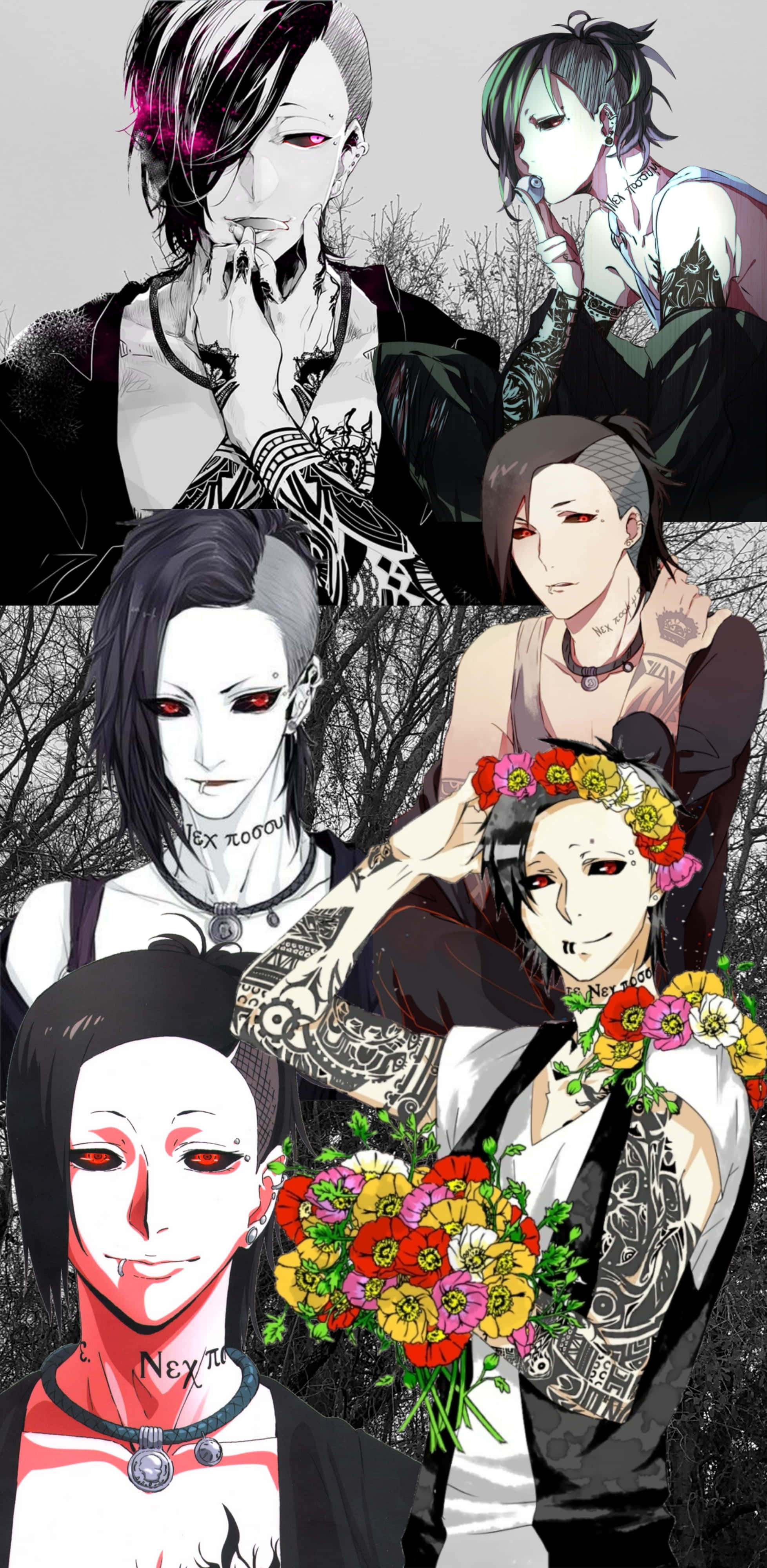 Tokyo Ghoul Uta, red eyes, tattoos, 4K Phone Wallpaper