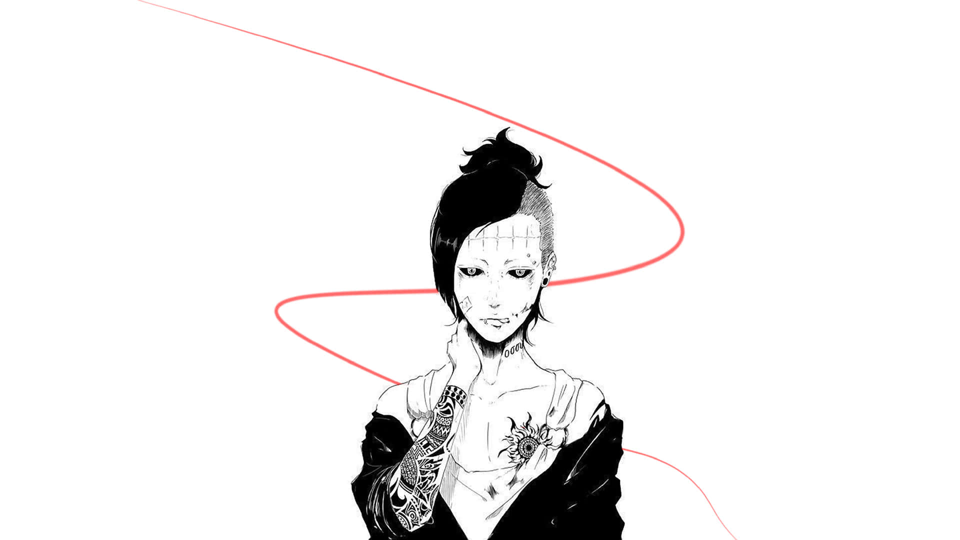 Tokyo Ghoul Uta, red swirling line, tattoos, Full HD Desktop Wallpaper