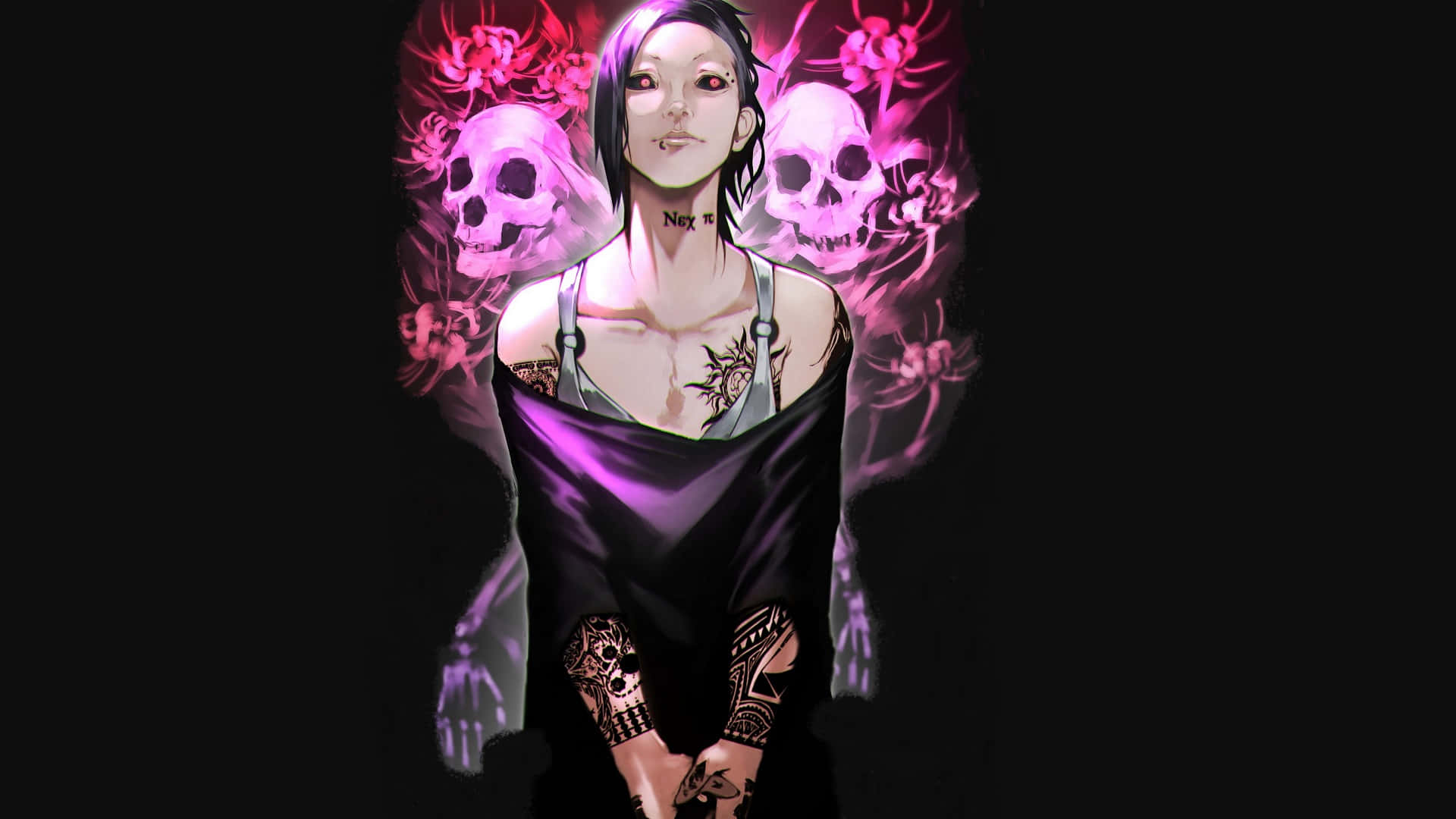 Tokyo Ghoul Uta, purple hair, tattoos, Full HD Desktop Wallpaper