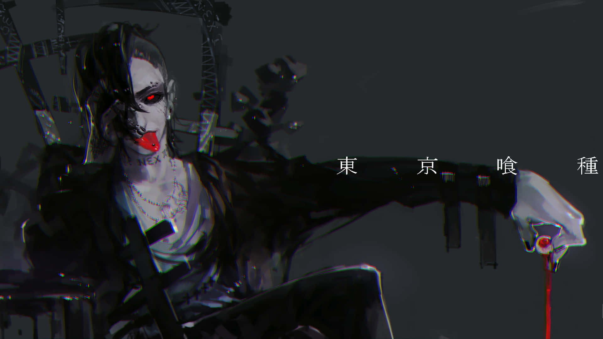 Tokyo Ghoul Uta, half-black half-white face, red eyes, Full HD Desktop Wallpaper