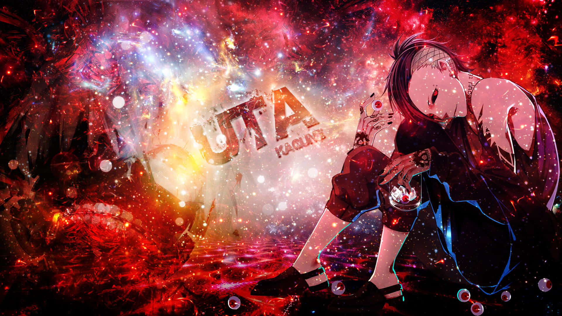 Tokyo Ghoul Uta, red hair, cosmic explosion, Full HD Desktop Wallpaper