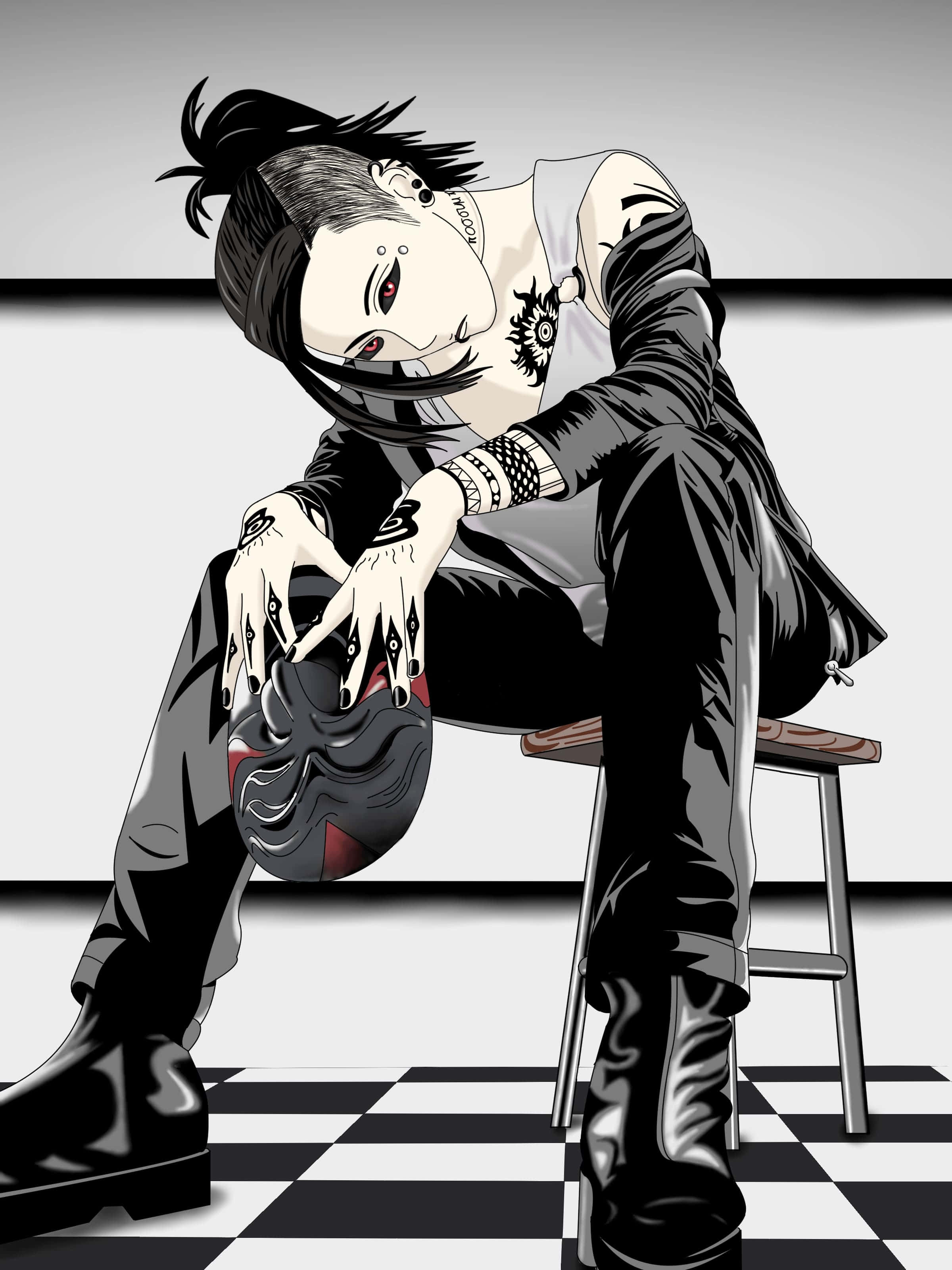Tokyo Ghoul Uta, red eyes, tattoos, 2K Phone Wallpaper