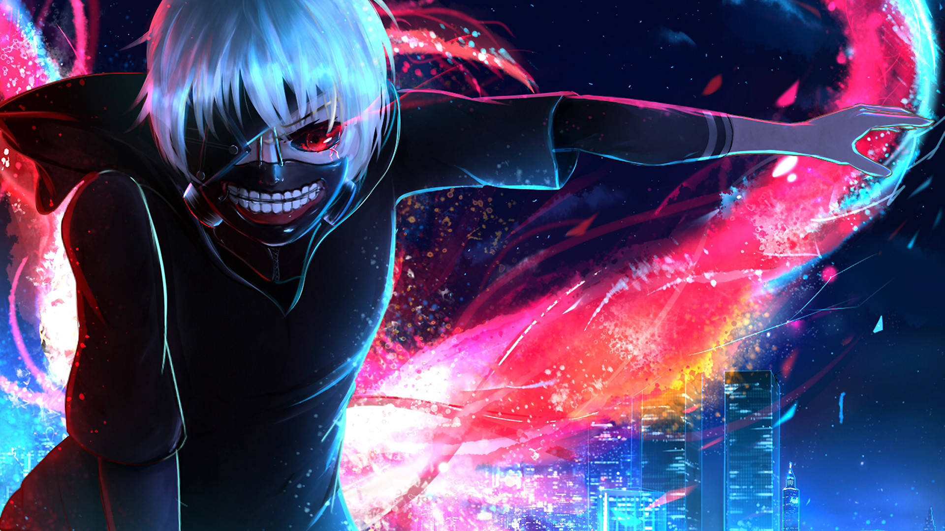Tokyo Ghoul, white hair, red eyes, Full HD Desktop Wallpaper