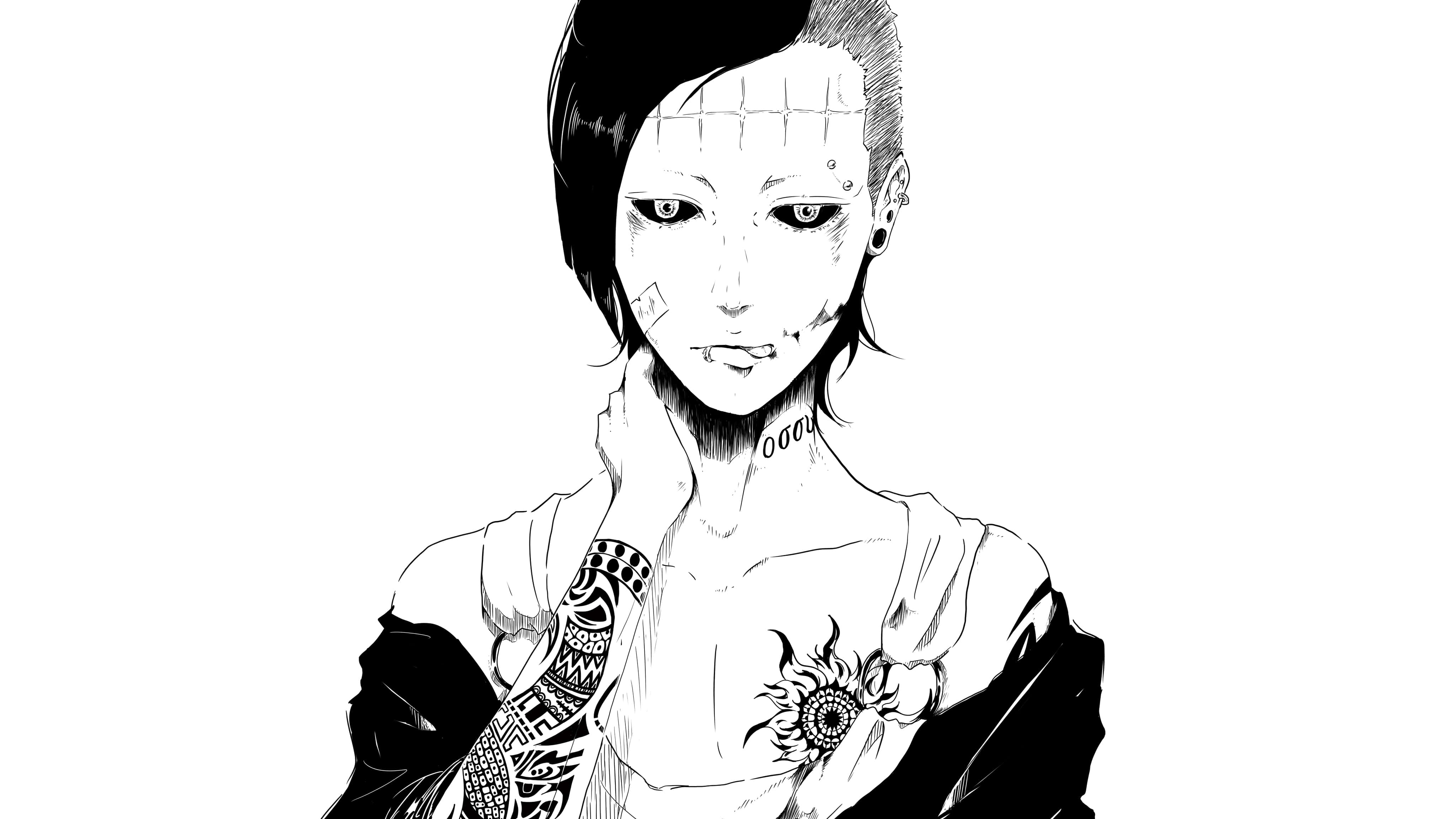 Tokyo Ghoul Uta, black and white anime-style portrait, short hair, 4K Desktop Wallpaper