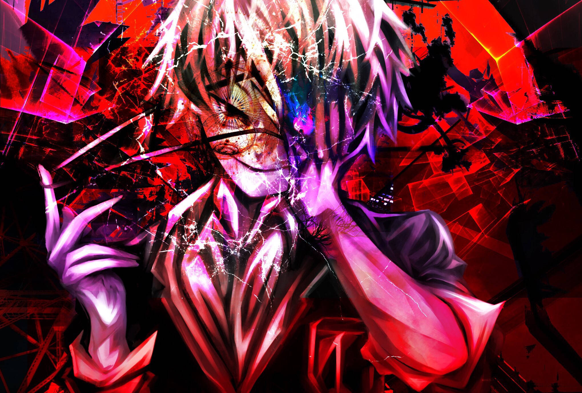 Tokyo Ghoul, spiky hair, glowing eyes, Full HD Desktop Wallpaper
