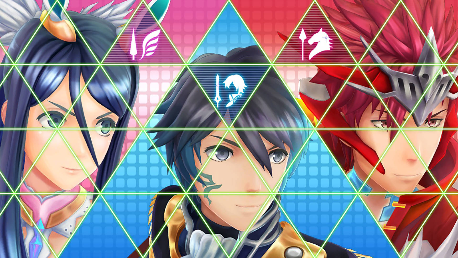 Tokyo Mirage Sessions, glowing green triangles, anime characters, Full HD Desktop Wallpaper