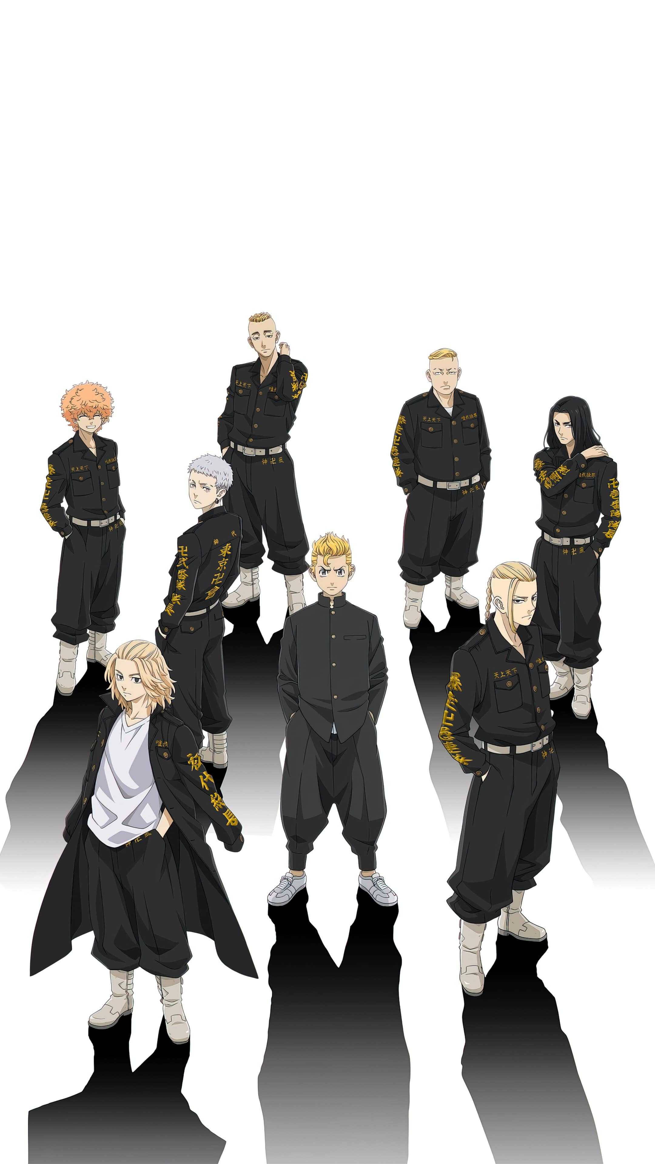 Tokyo Revengers, white background, black uniforms, 4K Phone Wallpaper