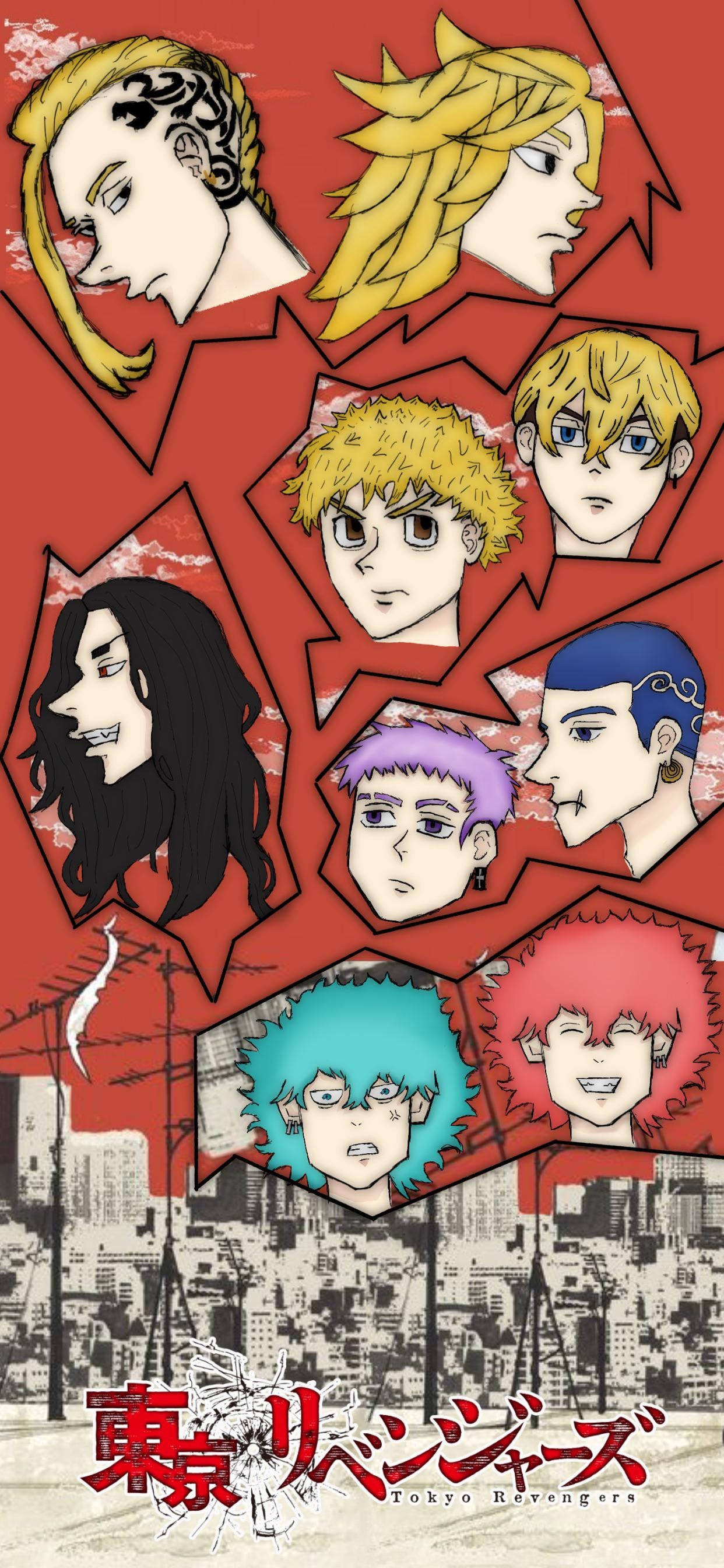 Tokyo Revengers Manga, vibrant hair, intense expressions, 2K Phone Wallpaper