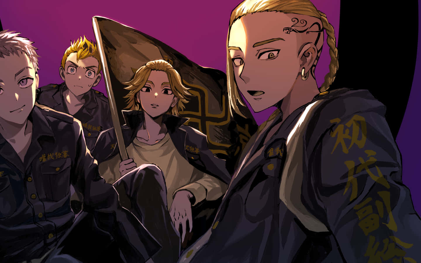 Tokyo Revengers Anime, dark jackets, kanji, HD Desktop Wallpaper