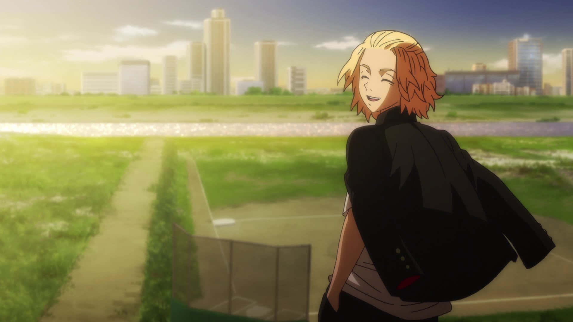 Tokyo Revengers Mikey, orange hair, grassy field, Full HD Desktop Wallpaper