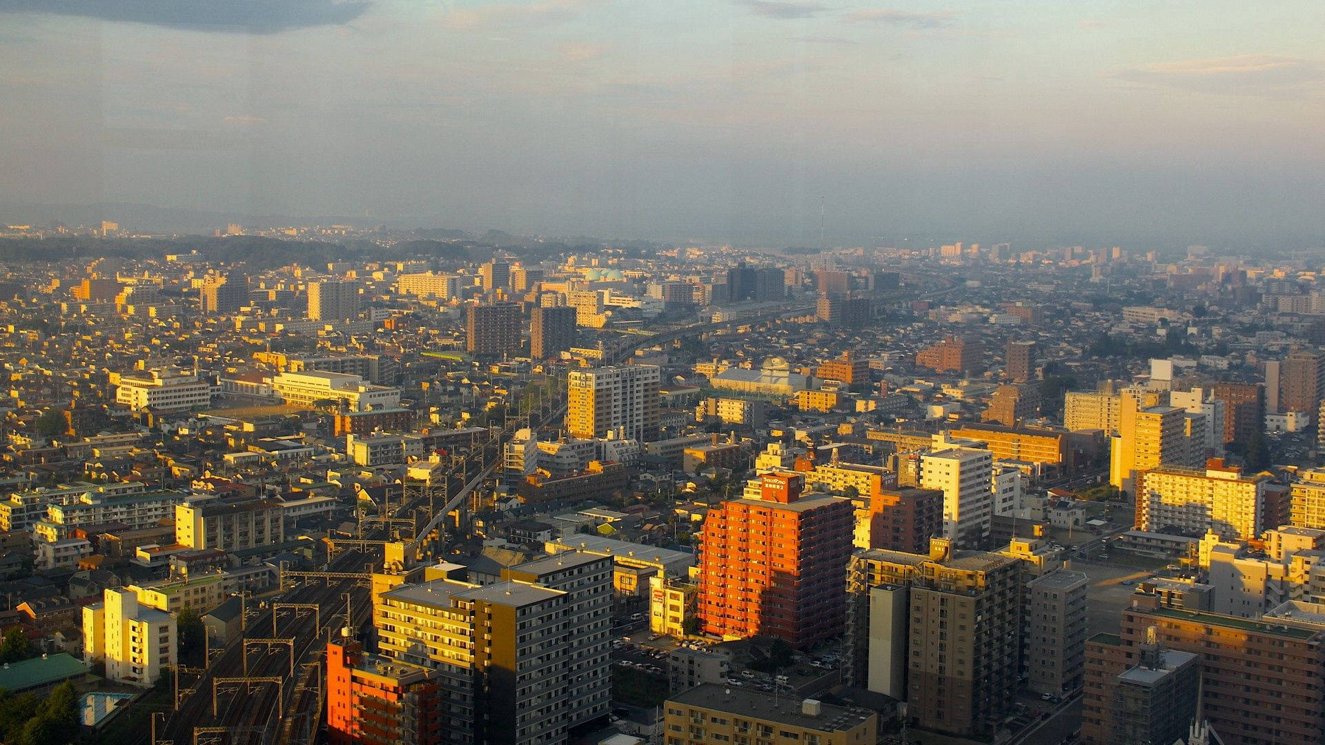 Tokyo, sunrise, golden sunset light, Full HD Desktop Wallpaper