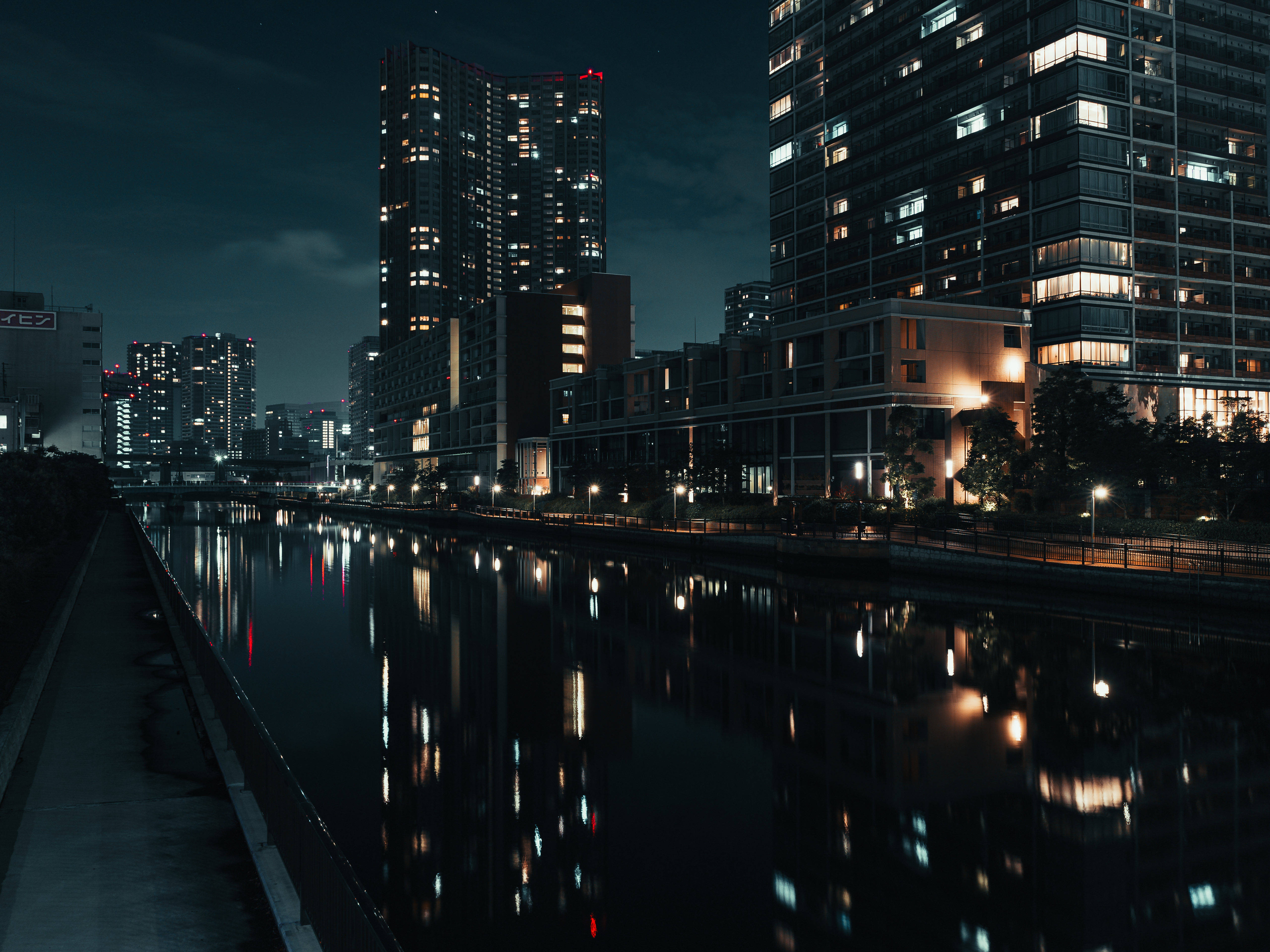Tokyo, riverside, night cityscape, 5K Desktop Wallpaper