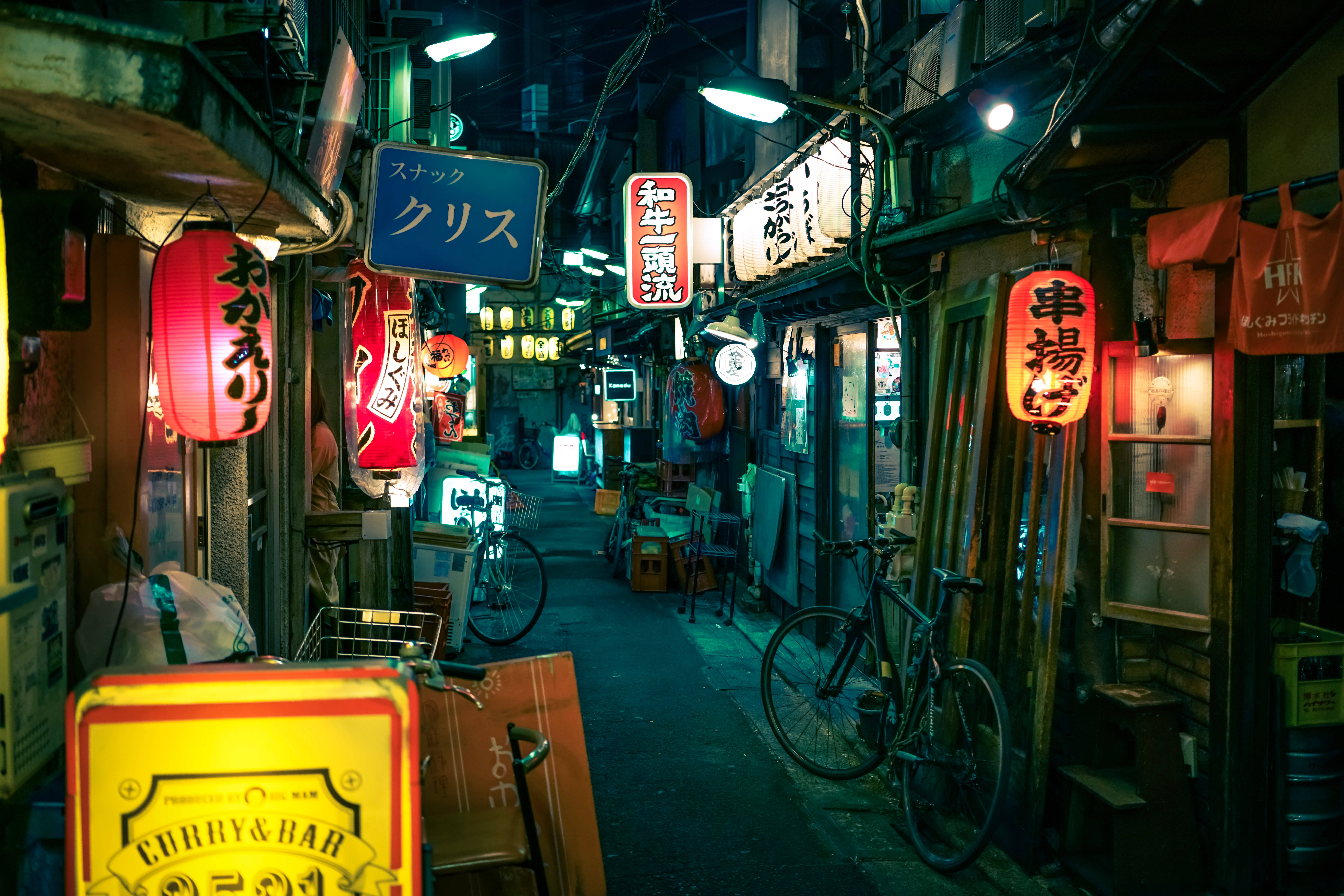 Tokyo, neon-lit alleyway, night, 8K Desktop Wallpaper