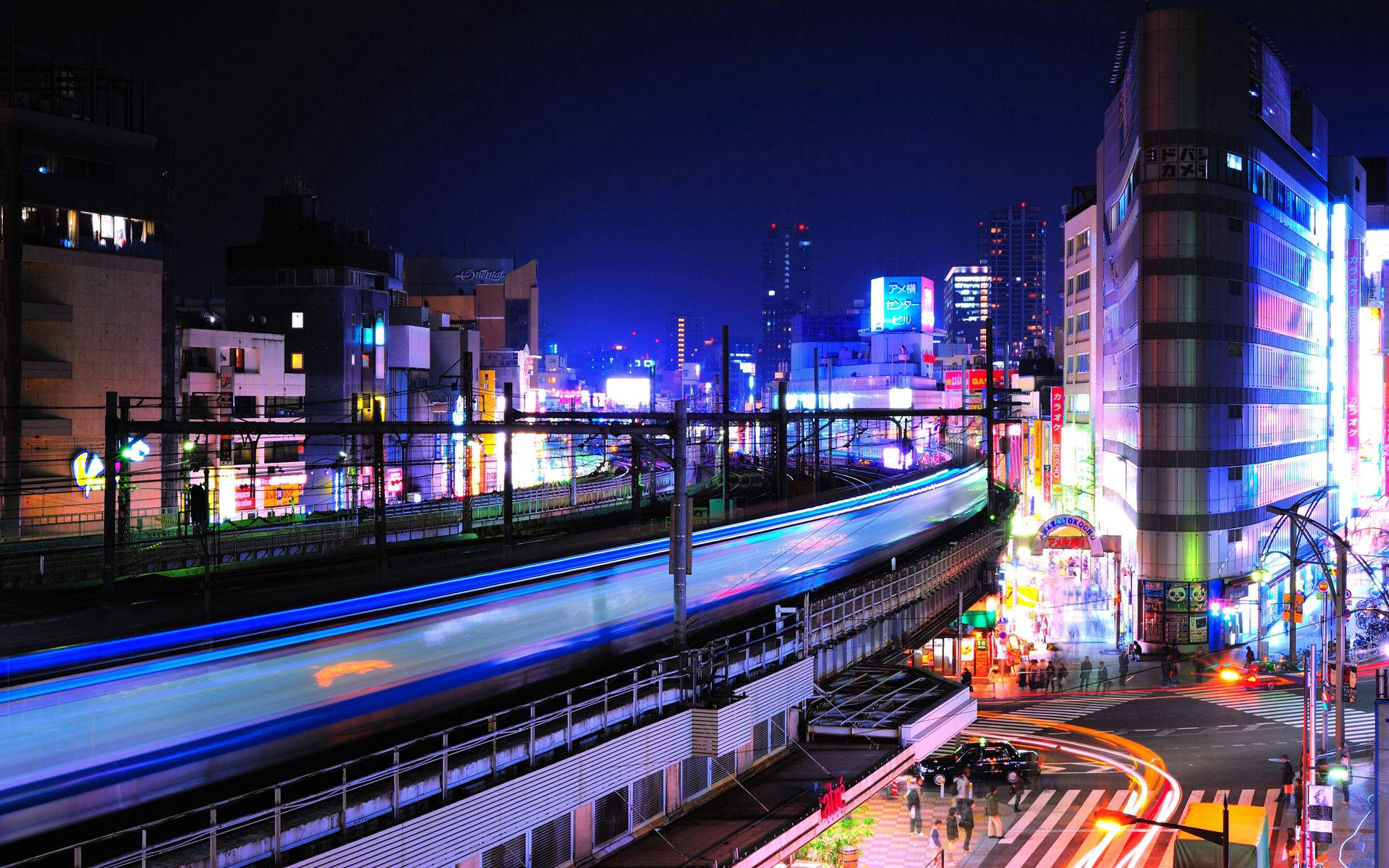 Tokyo, neon lights, bustling urban street, Full HD Desktop Wallpaper