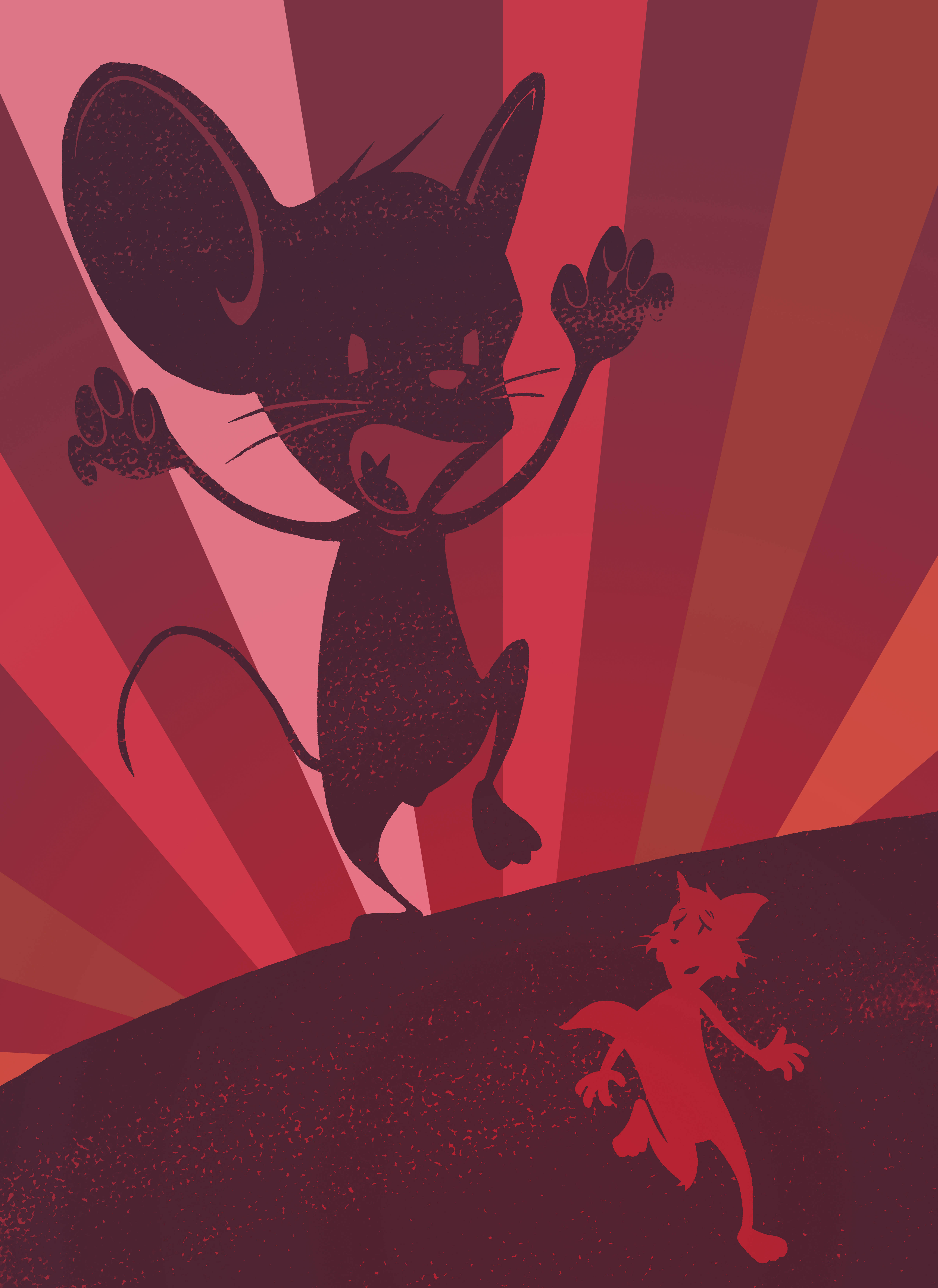Tom And Jerry Aesthetic, black mouse silhouette, red sunburst background, 5K Phone Wallpaper