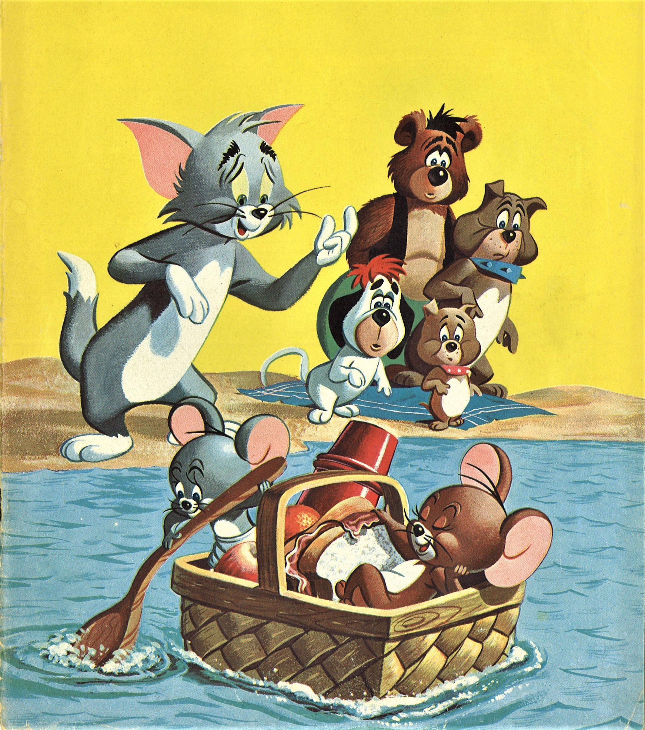 Tom And Jerry, basket boat, sunny beach, Full HD Phone Wallpaper