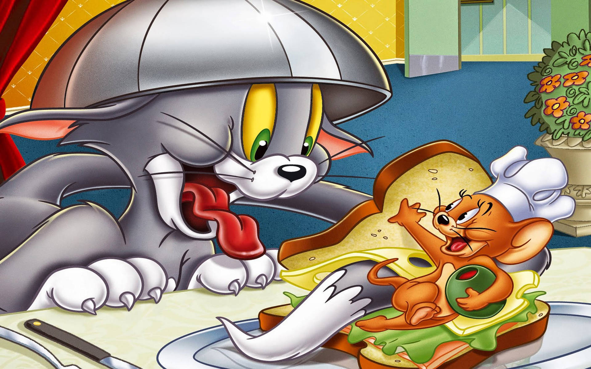 Tom And Jerry, chef's hat, sandwich, Full HD Desktop Wallpaper