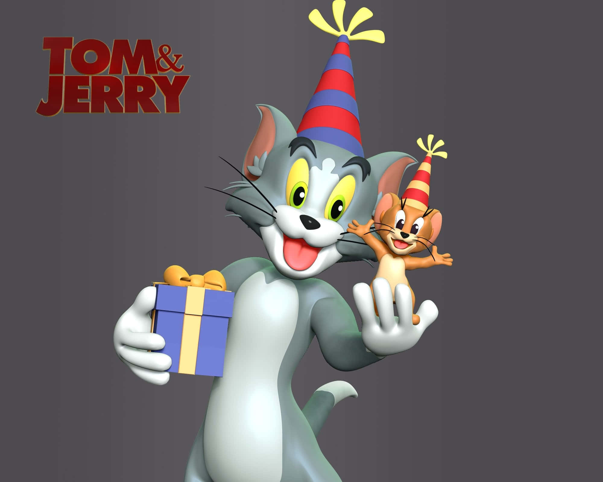 Tom And Jerry, festive party hats, gift box, Full HD Desktop Wallpaper