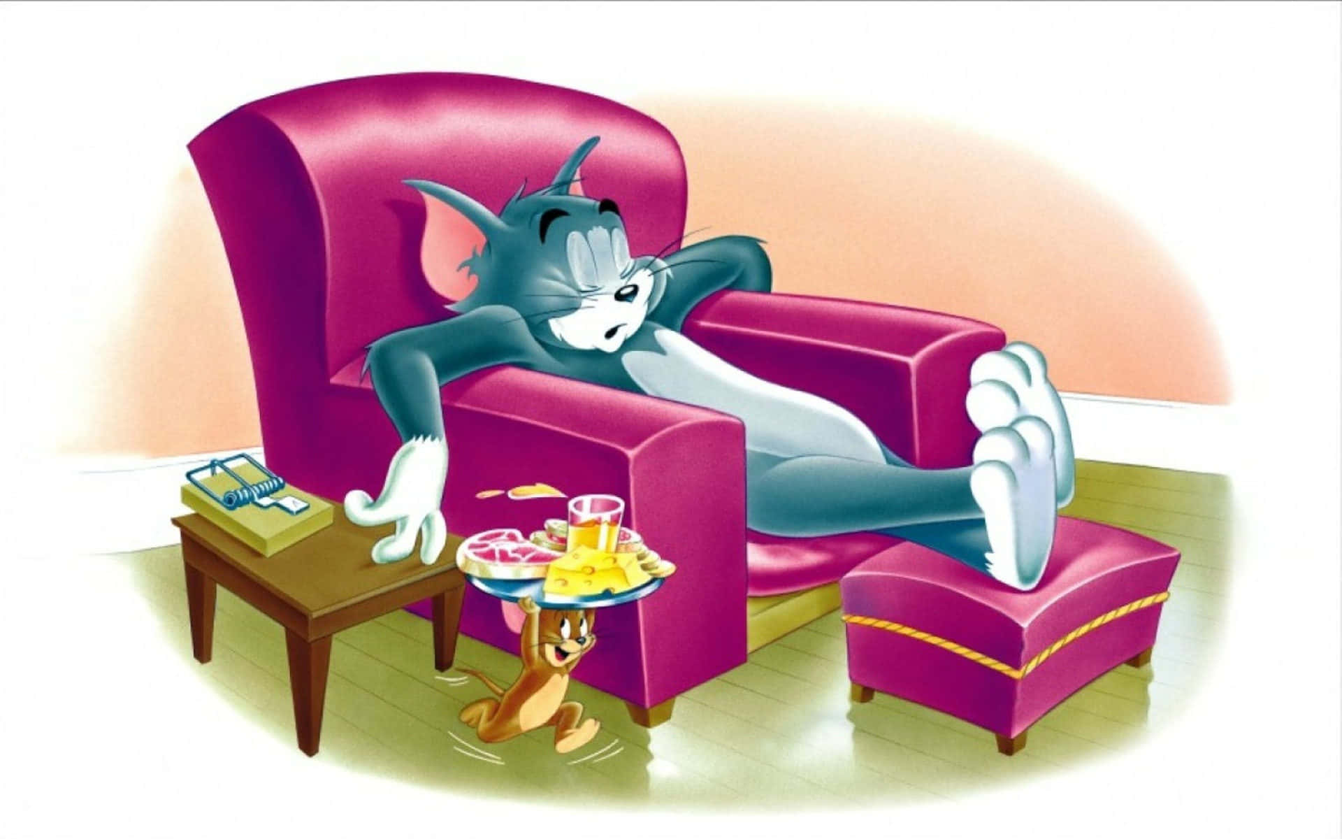 Tom, Jerry, magenta armchair, Full HD Desktop Wallpaper