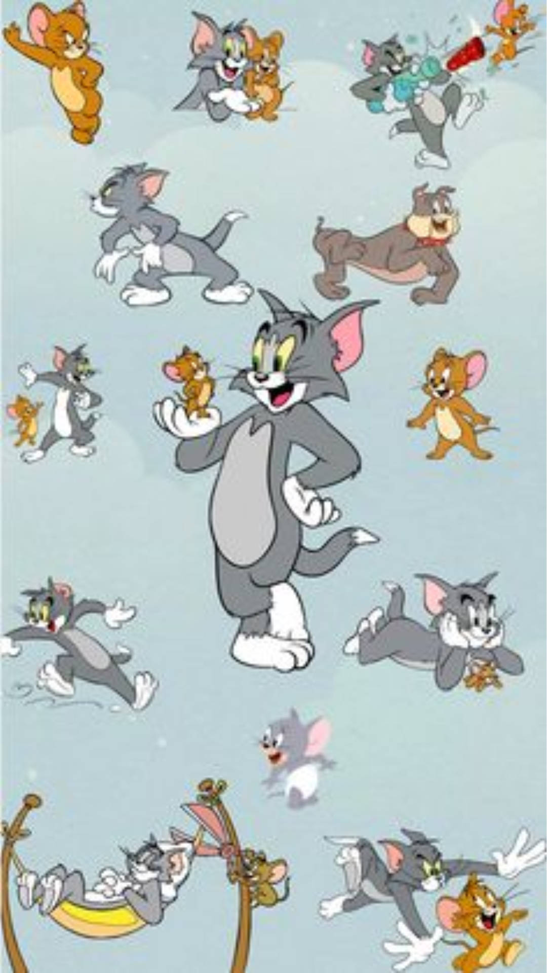 Tom And Jerry, pastel blue, light blue background, Full HD Phone Wallpaper
