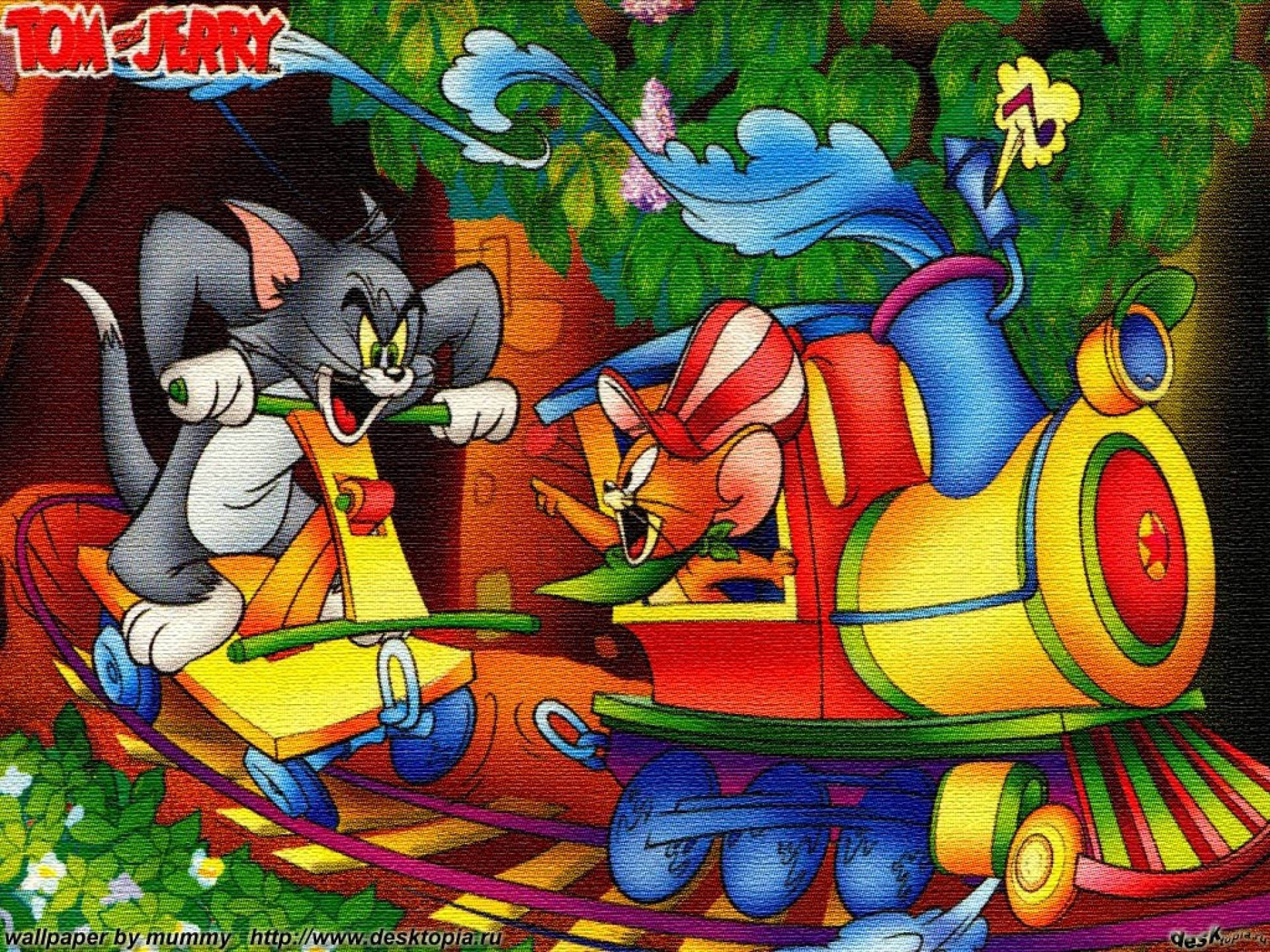 Tom And Jerry, train, jungle, Full HD Desktop Wallpaper