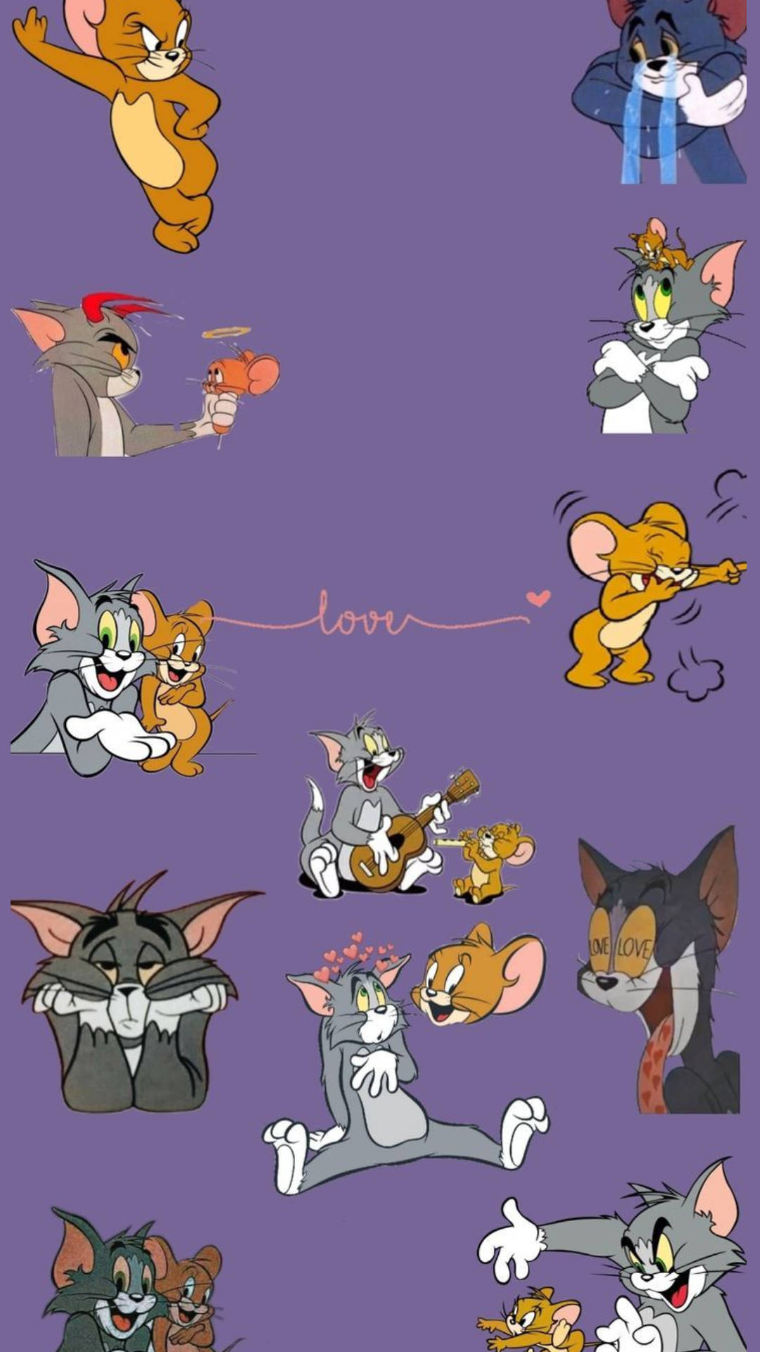 Tom And Jerry, purple, wallpaper collage, Full HD Phone Wallpaper