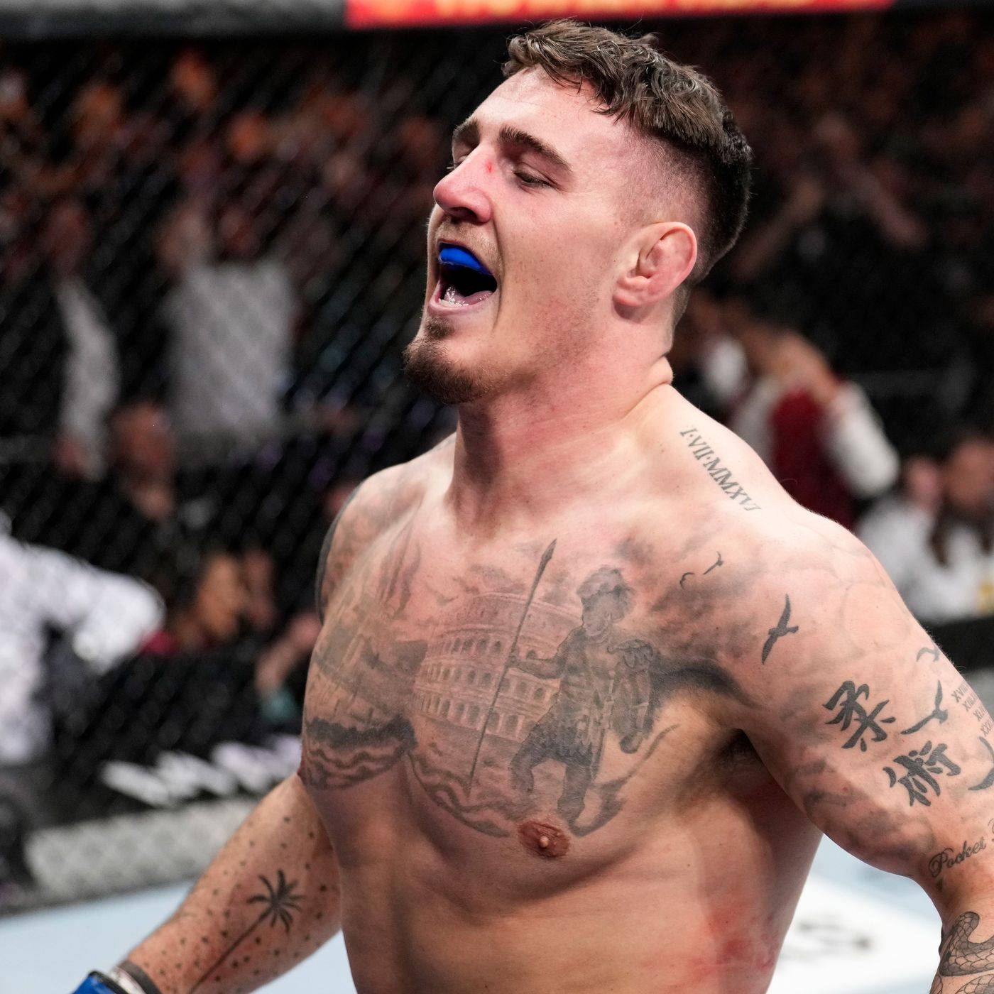 Tom Aspinall, blue mouthguard, octagon, HD Desktop Wallpaper