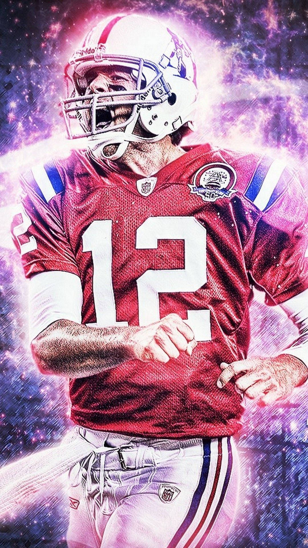 Tom Brady, neon purple effect, red jersey, Full HD Phone Wallpaper