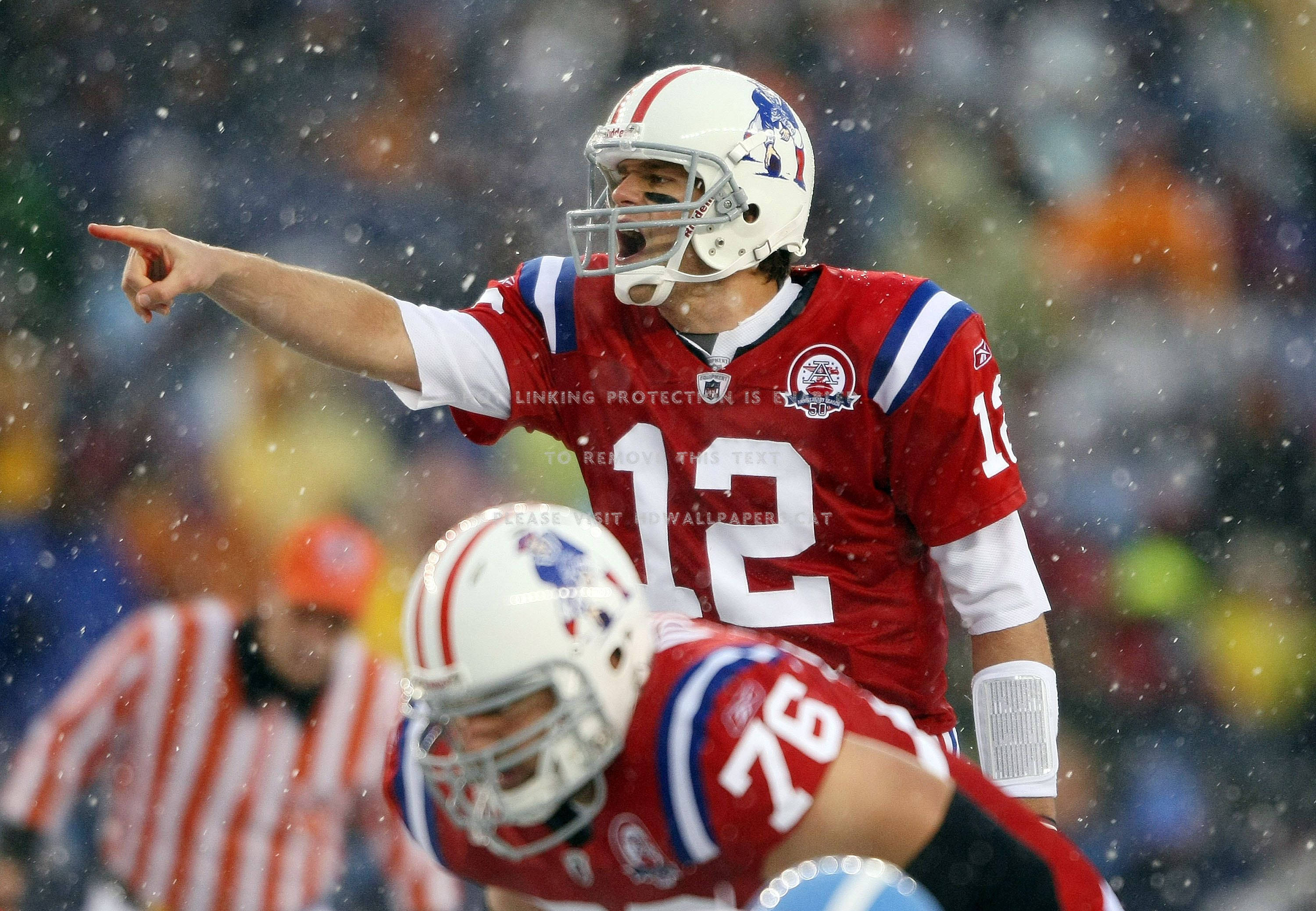 Tom Brady, red jersey number 12, snowy game, 2K Desktop Wallpaper