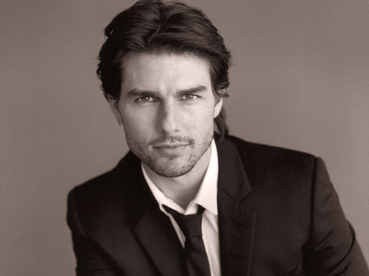 Tom Cruise, suit, black and white portrait, HD Desktop Wallpaper