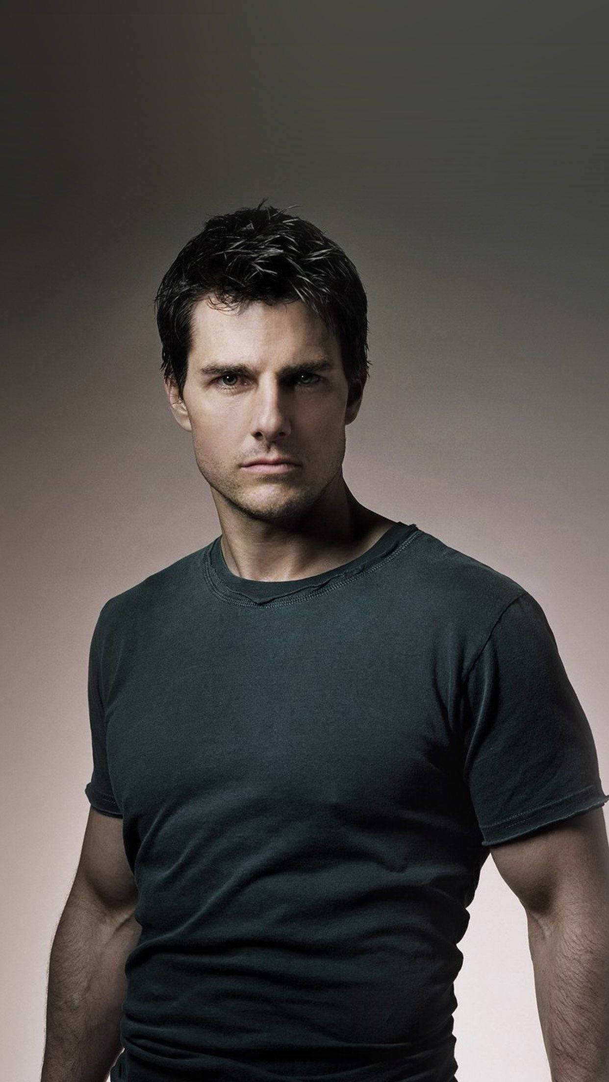 Tom Cruise, dark t-shirt, soft gradient studio background, Full HD Phone Wallpaper