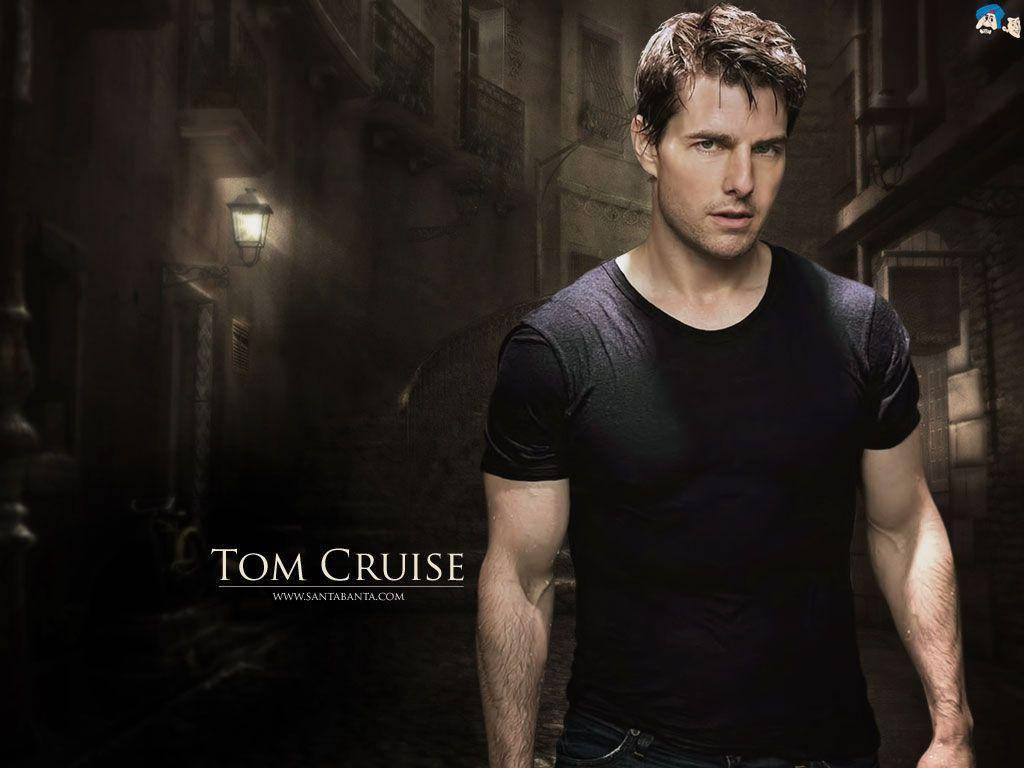 Tom Cruise, dimly lit cobblestone alleyway, single lantern, SD Desktop Wallpaper