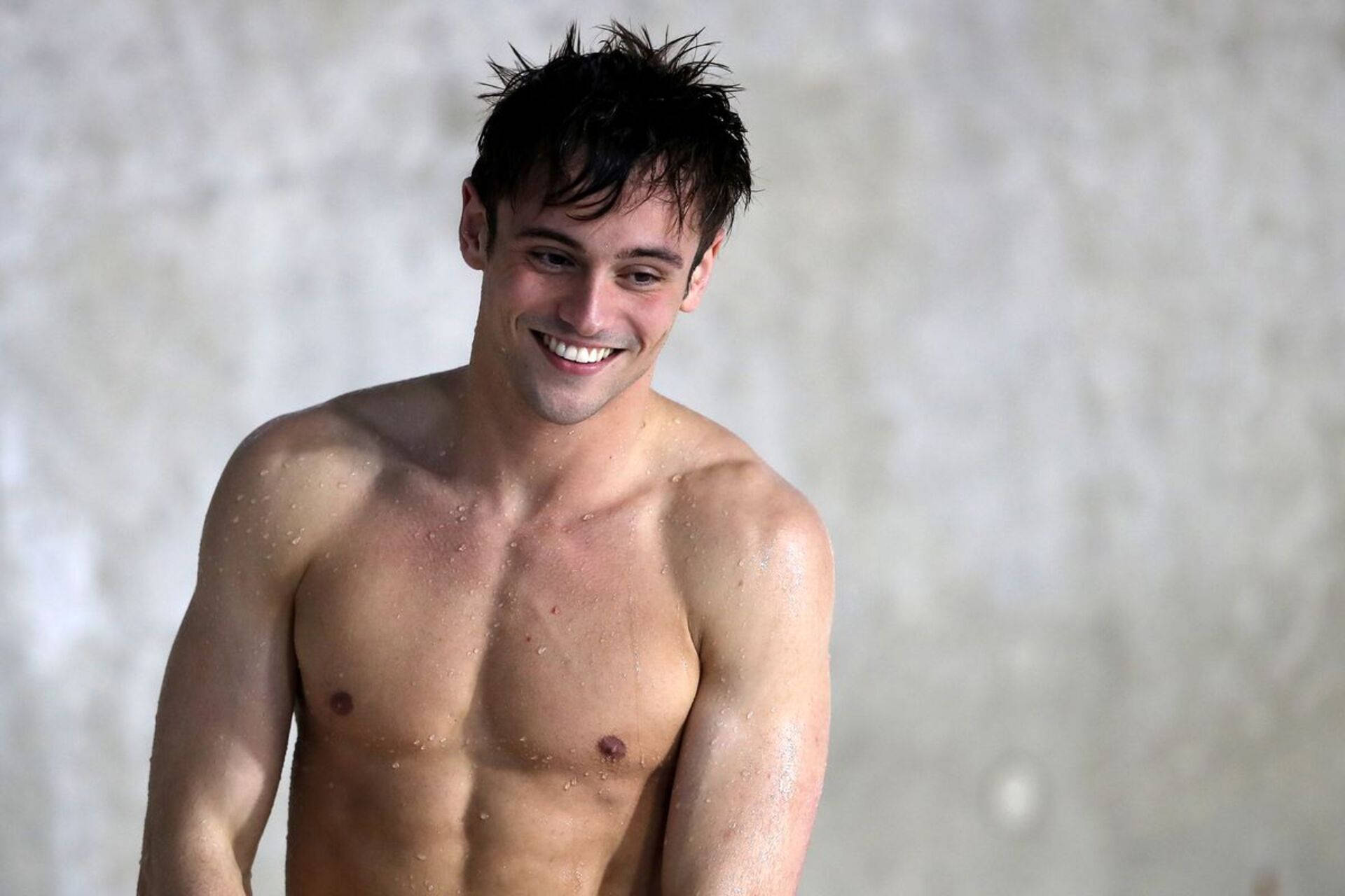 Tom Daley, wet, tousled dark hair, Full HD Desktop Wallpaper