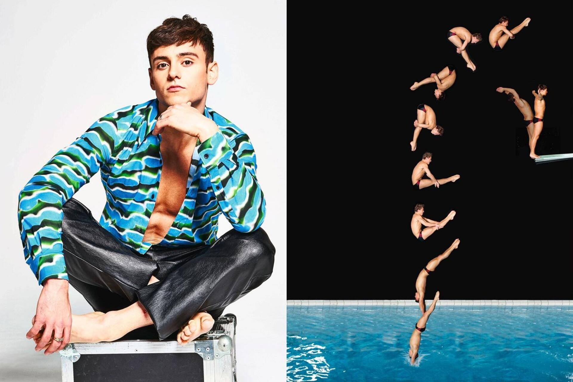 Tom Daley, vibrant blue green patterned shirt, metal case, Full HD Desktop Wallpaper