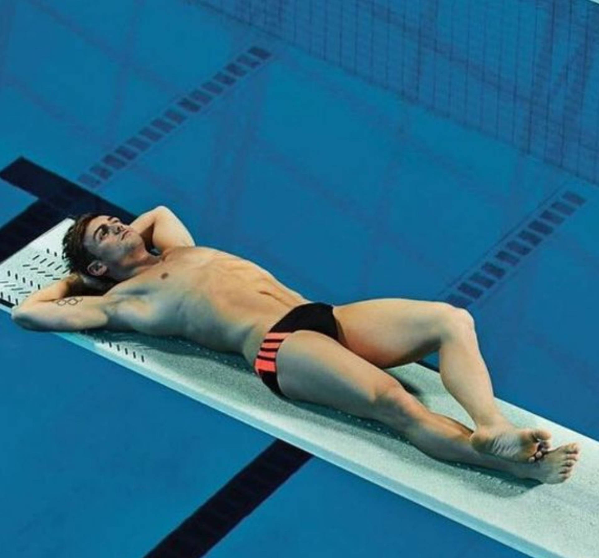 Tom Daley, springboard, blue pool, Full HD Desktop Wallpaper