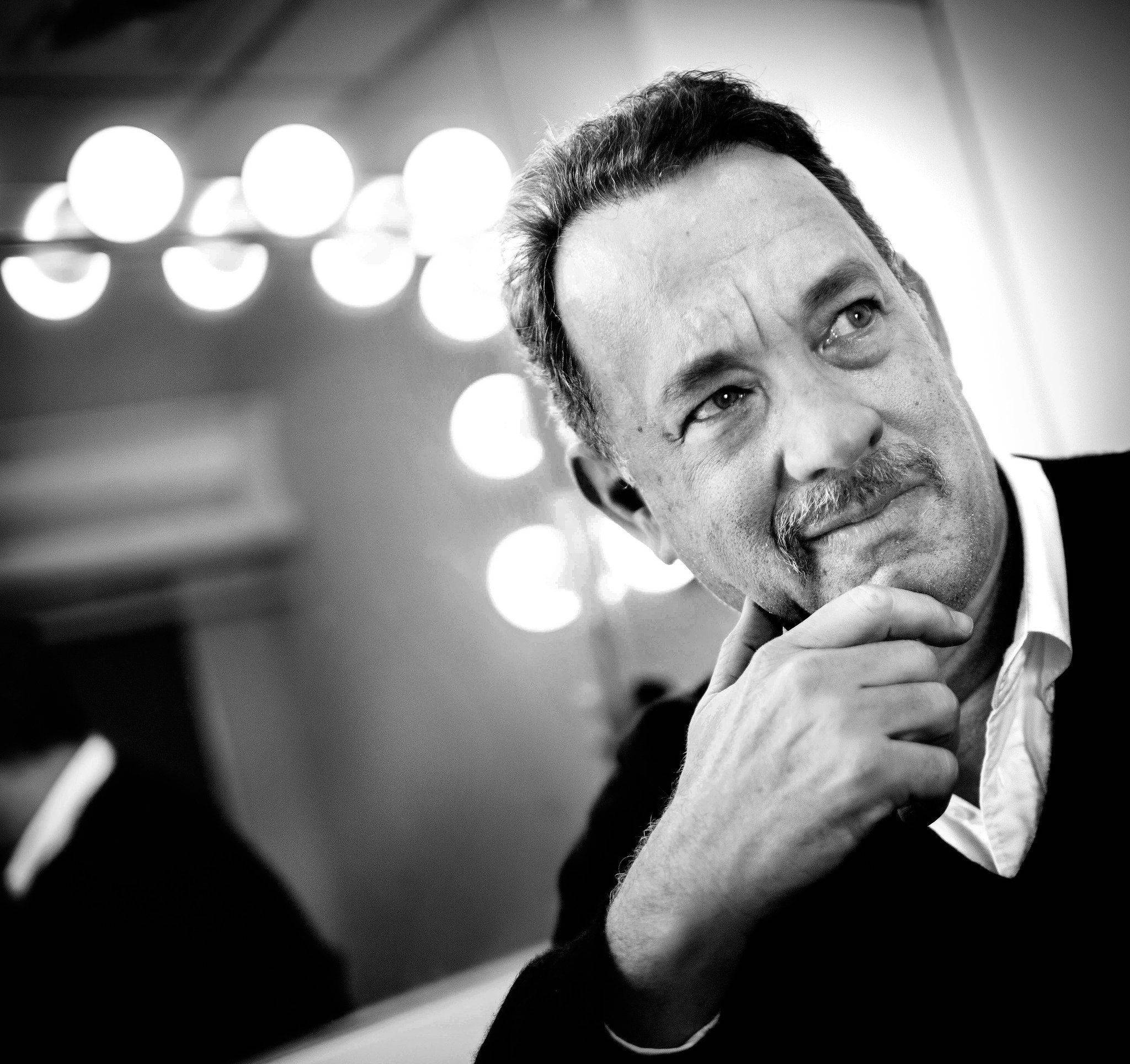 Tom Hanks, black and white, thoughtful expression, Full HD Desktop Wallpaper