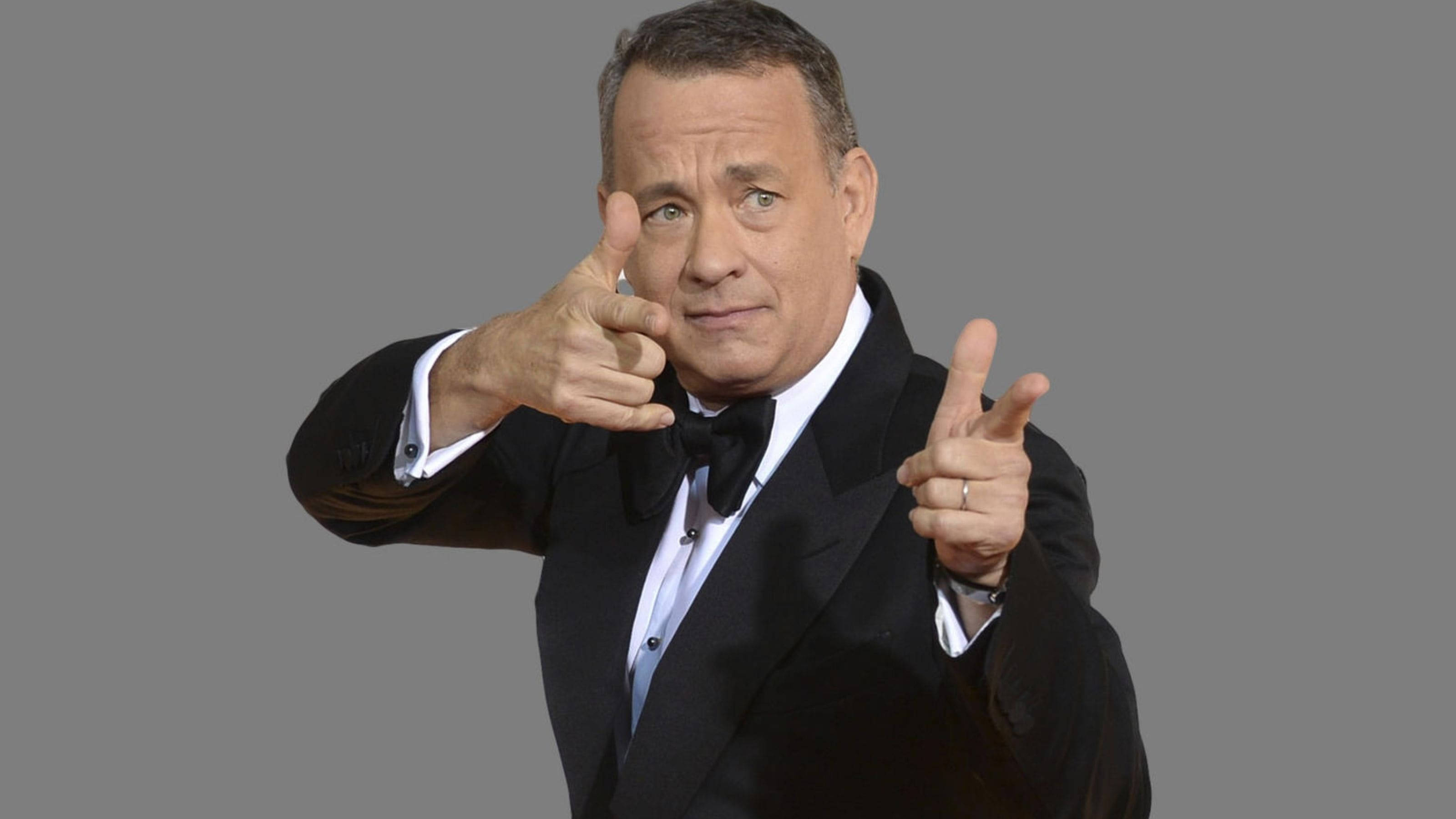 Tom Hanks, black tuxedo, index fingers, 2K Desktop Wallpaper
