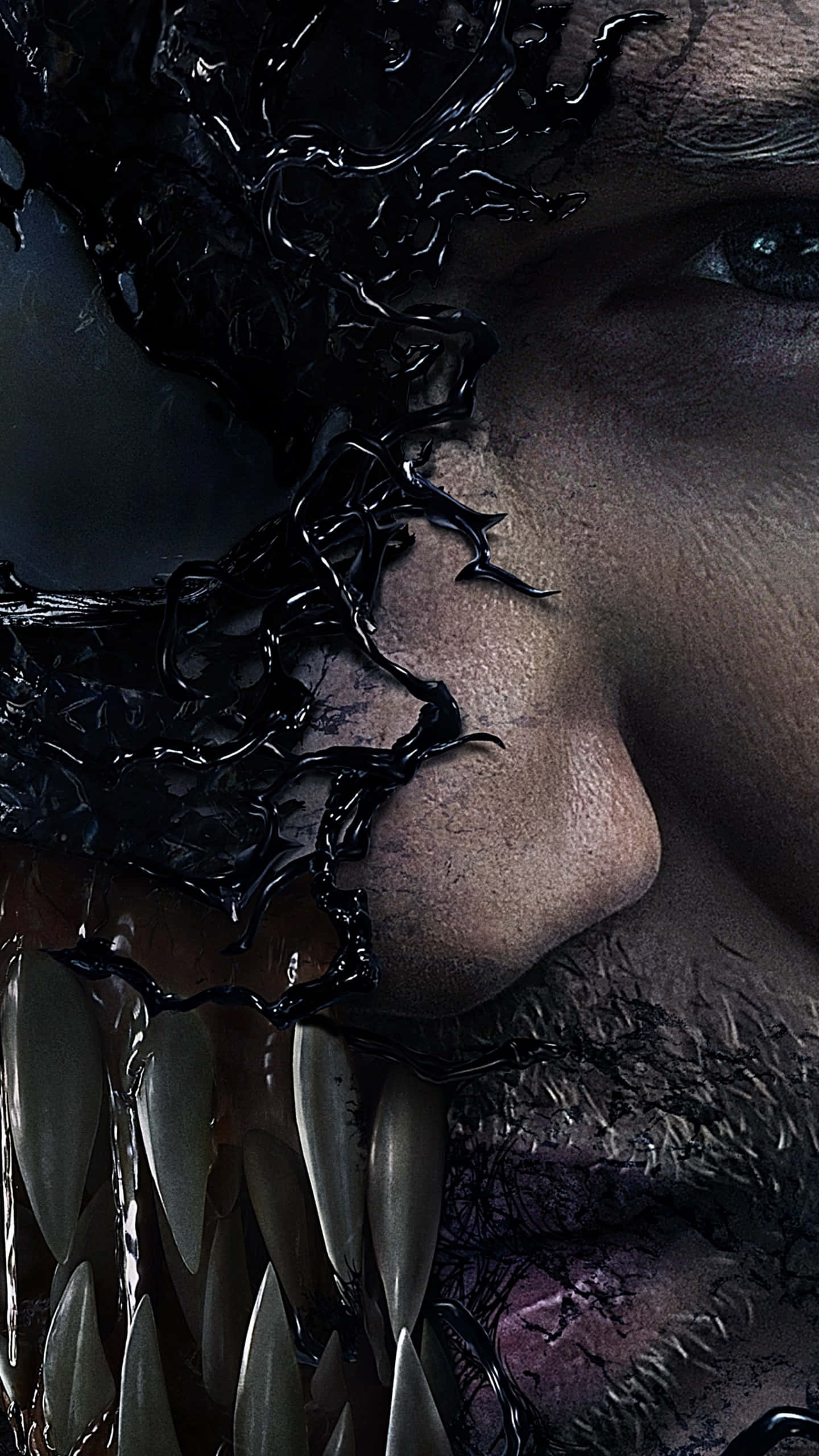 Tom Hardy Venom, black symbiote, sharp teeth, 2K Phone Wallpaper