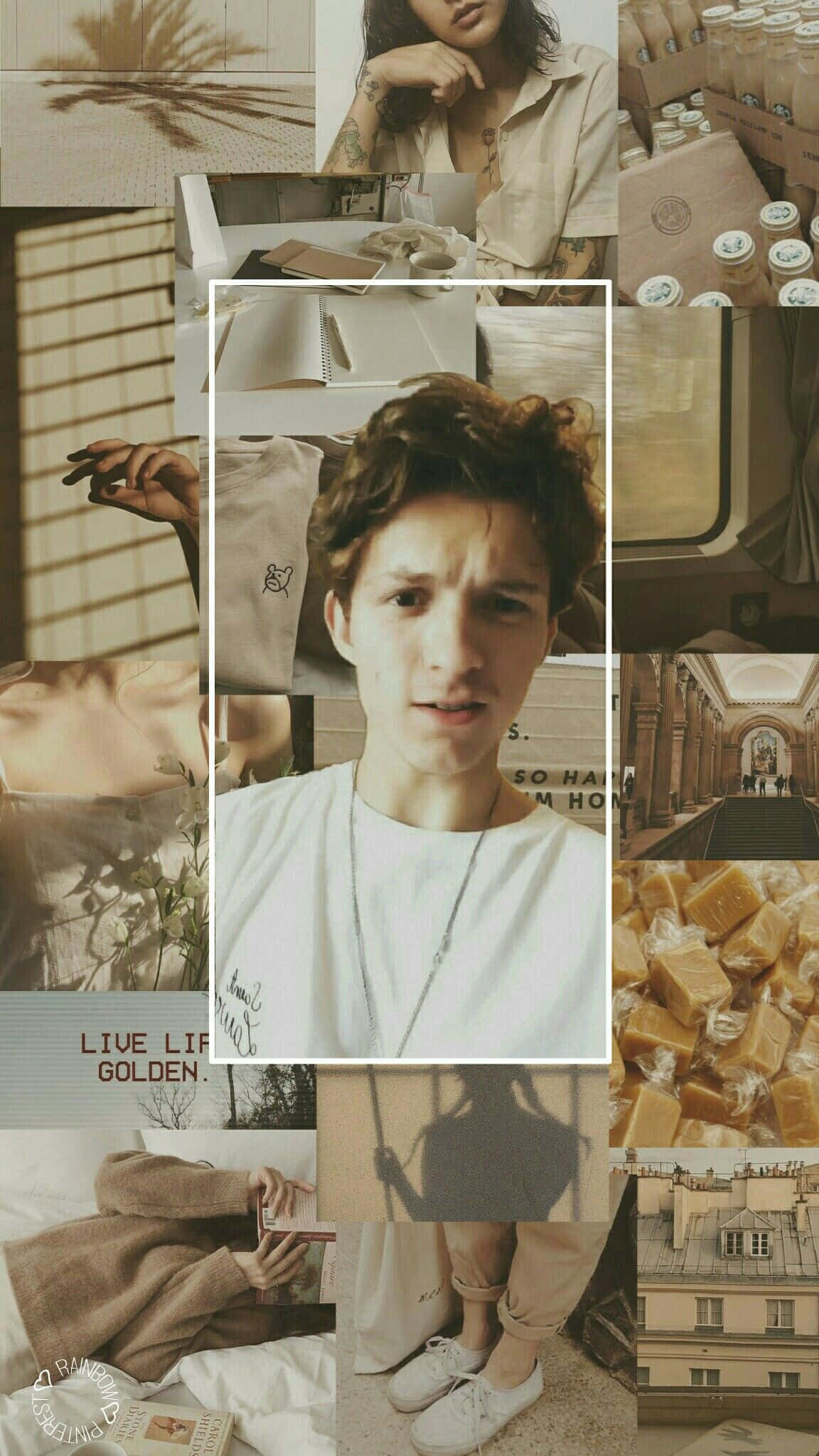 Tom Holland Aesthetic, white tee, coffee, Full HD Phone Wallpaper