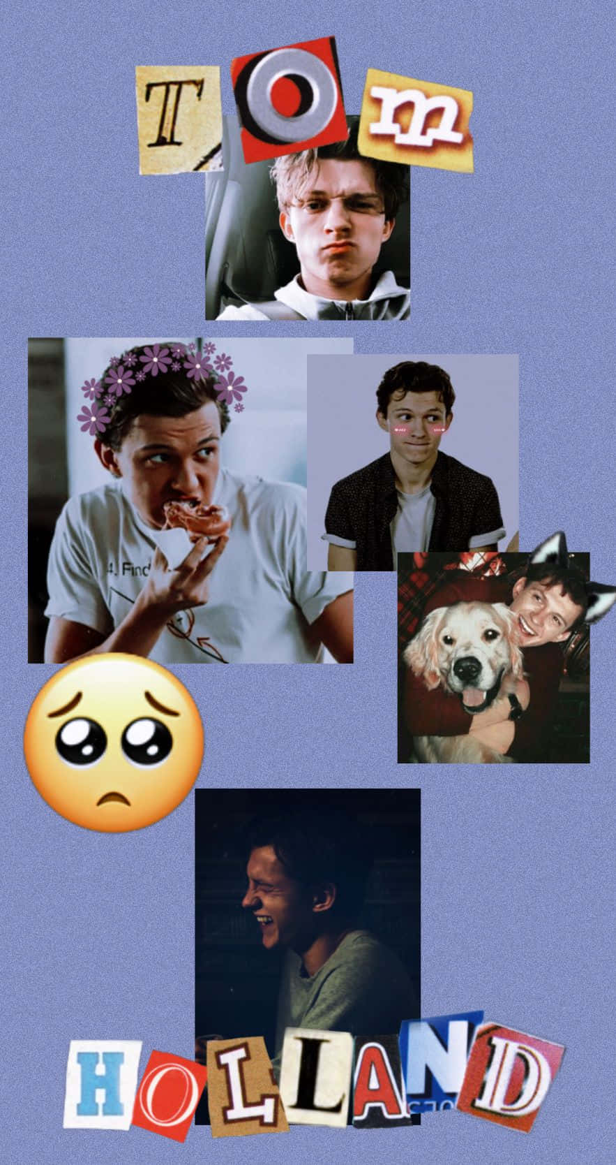 Tom Holland, blue background, collage, HD Phone Wallpaper
