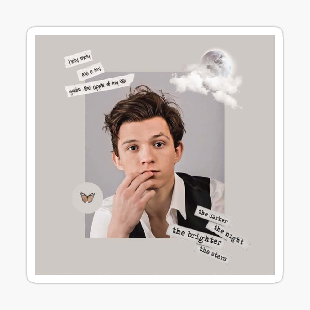 Tom Holland, moonlit clouds, poetic text, SD Desktop Wallpaper