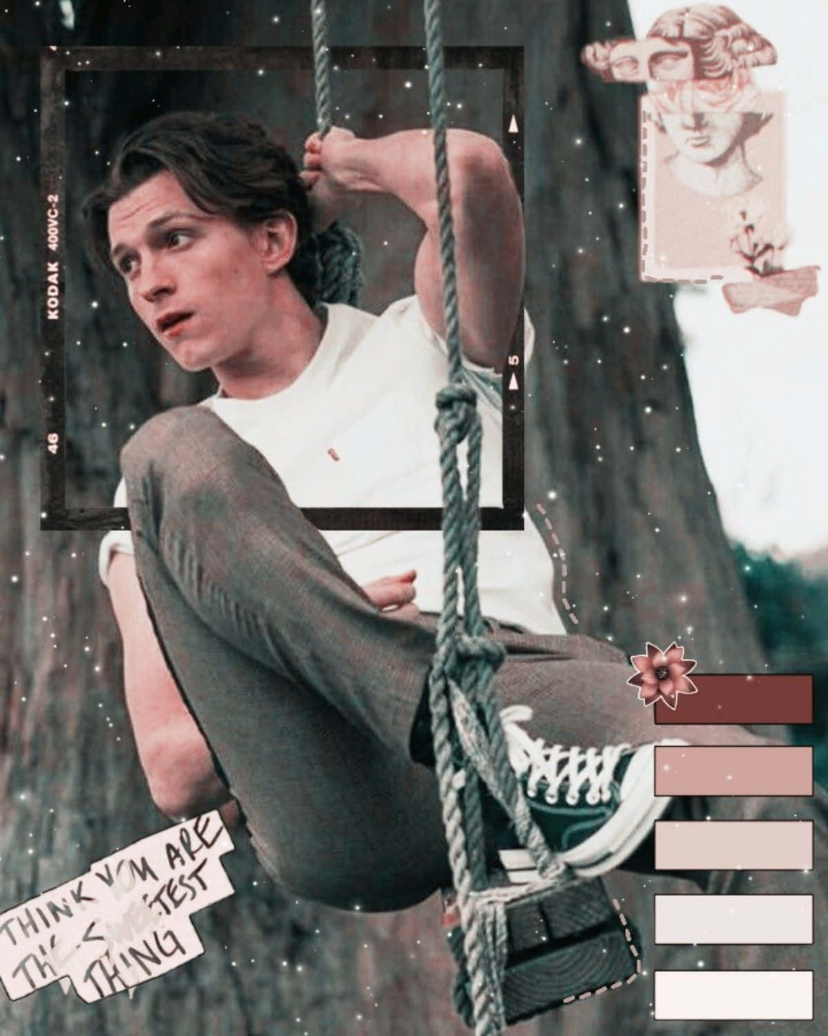 Tom Holland Aesthetic, rope swing, textured collage background, HD Phone Wallpaper